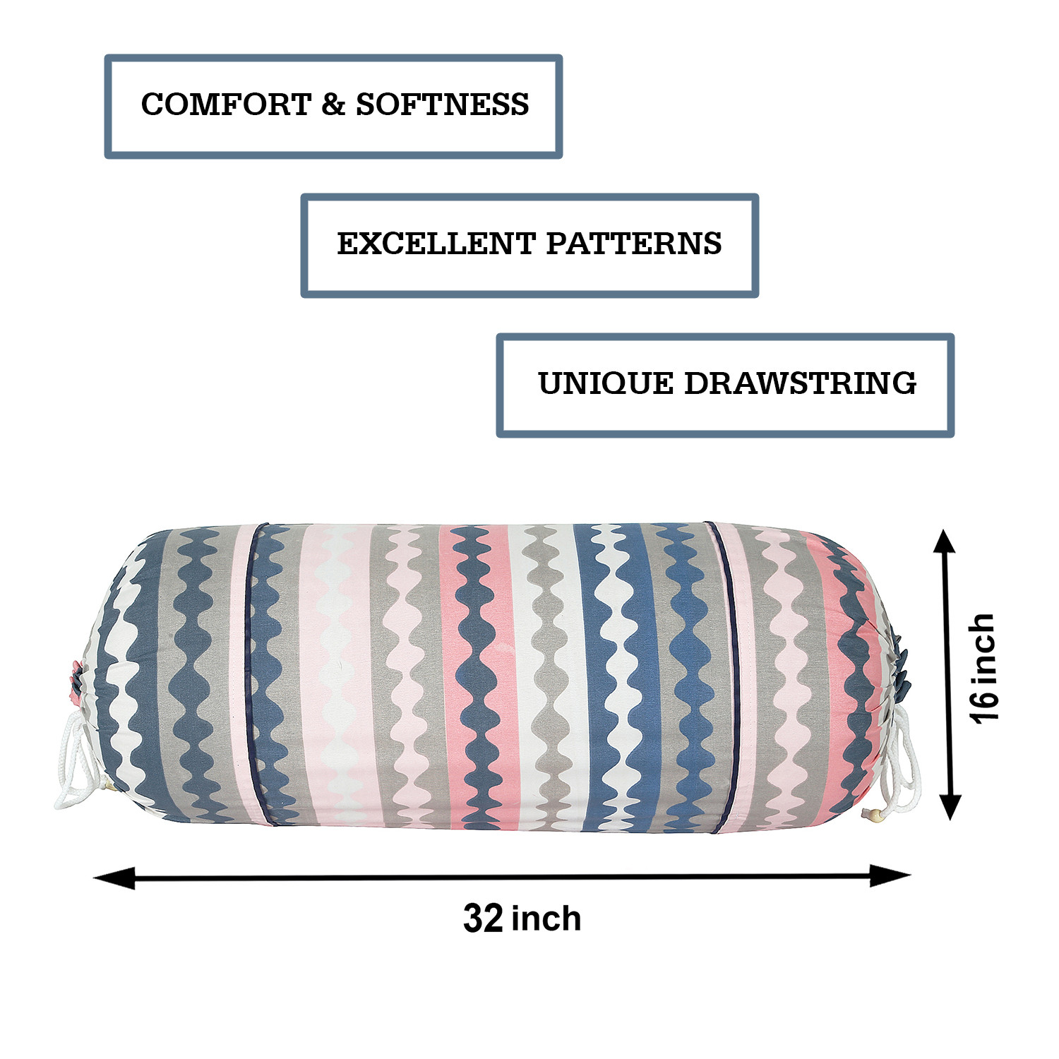 Kuber Industries Bolster Covers | Soft Cotton Bolster Cover Set | Diwan Round Bolster Pillow Covers |  Zig Zag Design Roll Masand Cover | 16x32 Inch |  Multicolor