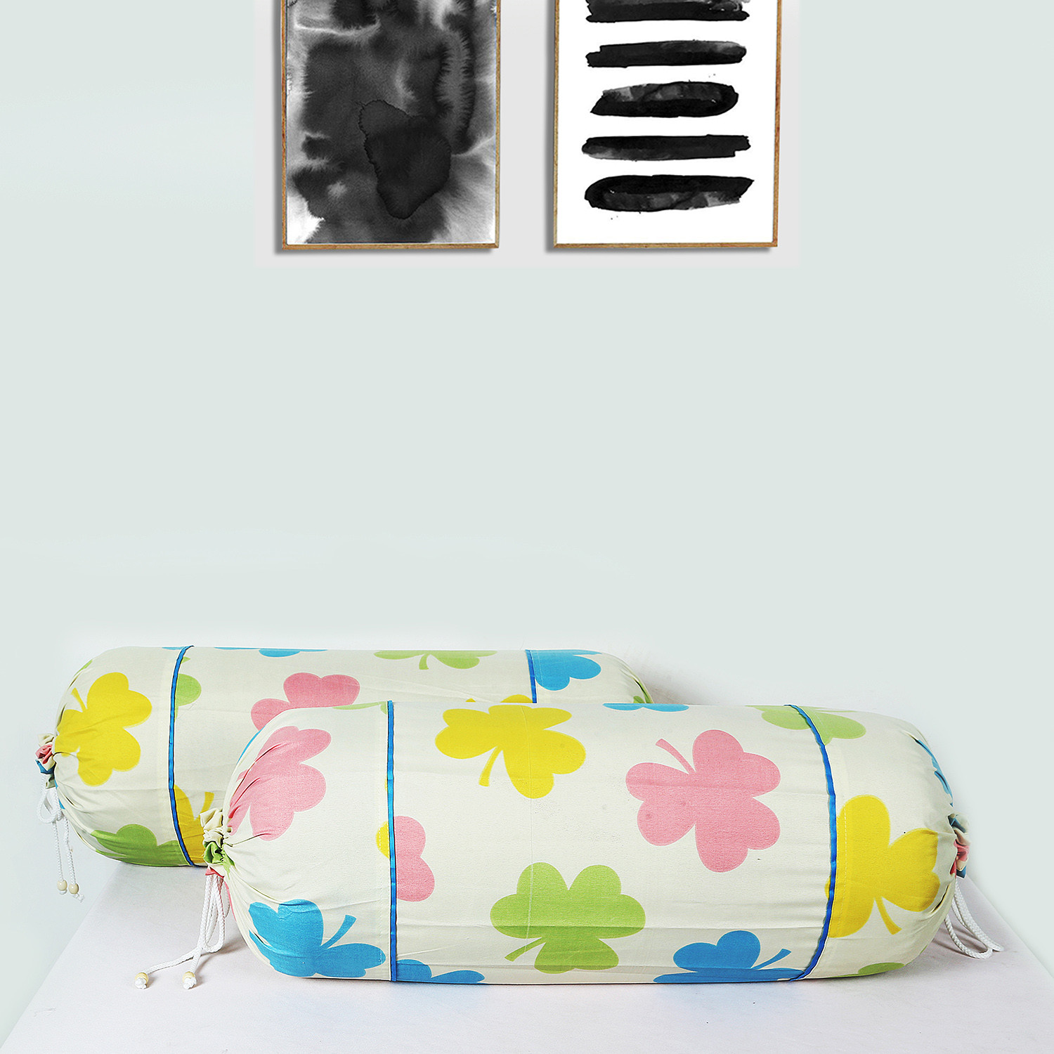 Kuber Industries Bolster Covers | Soft Cotton Bolster Cover Set | Diwan Round Bolster Pillow Covers |  Multi-Flower Design Roll Masand Cover | 16x32 Inch | Cream