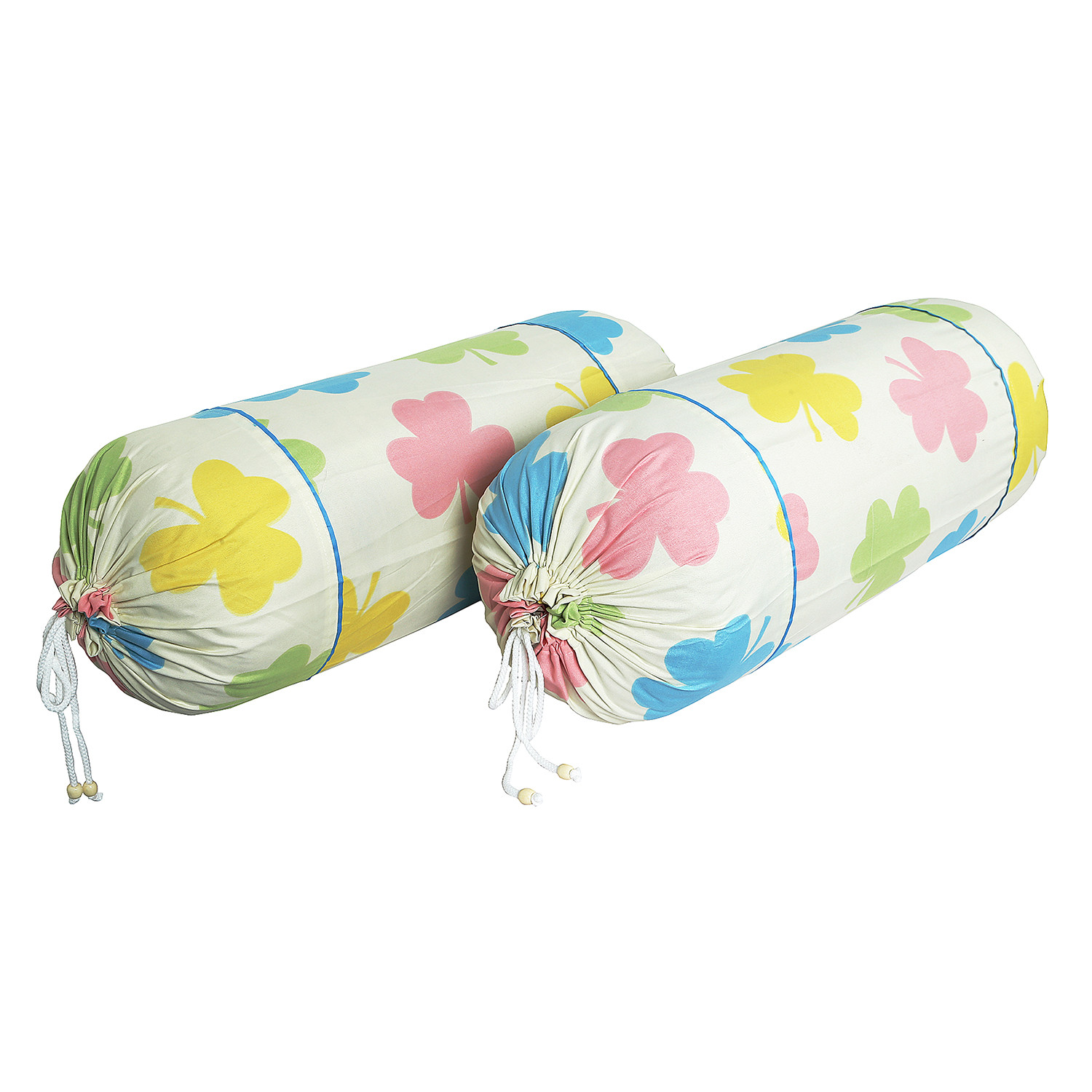 Kuber Industries Bolster Covers | Soft Cotton Bolster Cover Set | Diwan Round Bolster Pillow Covers |  Multi-Flower Design Roll Masand Cover | 16x32 Inch | Cream