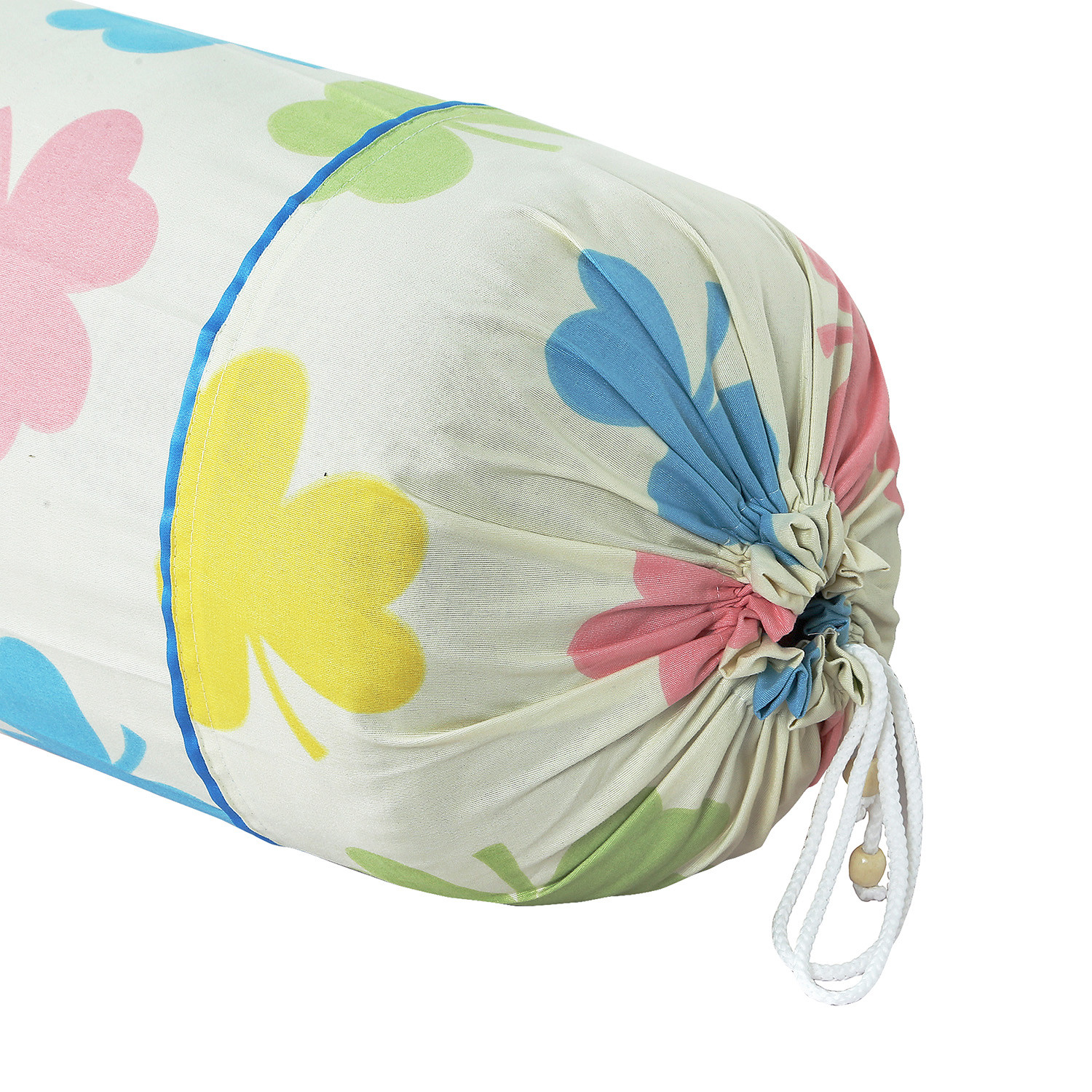 Kuber Industries Bolster Covers | Soft Cotton Bolster Cover Set | Diwan Round Bolster Pillow Covers |  Multi-Flower Design Roll Masand Cover | 16x32 Inch | Cream
