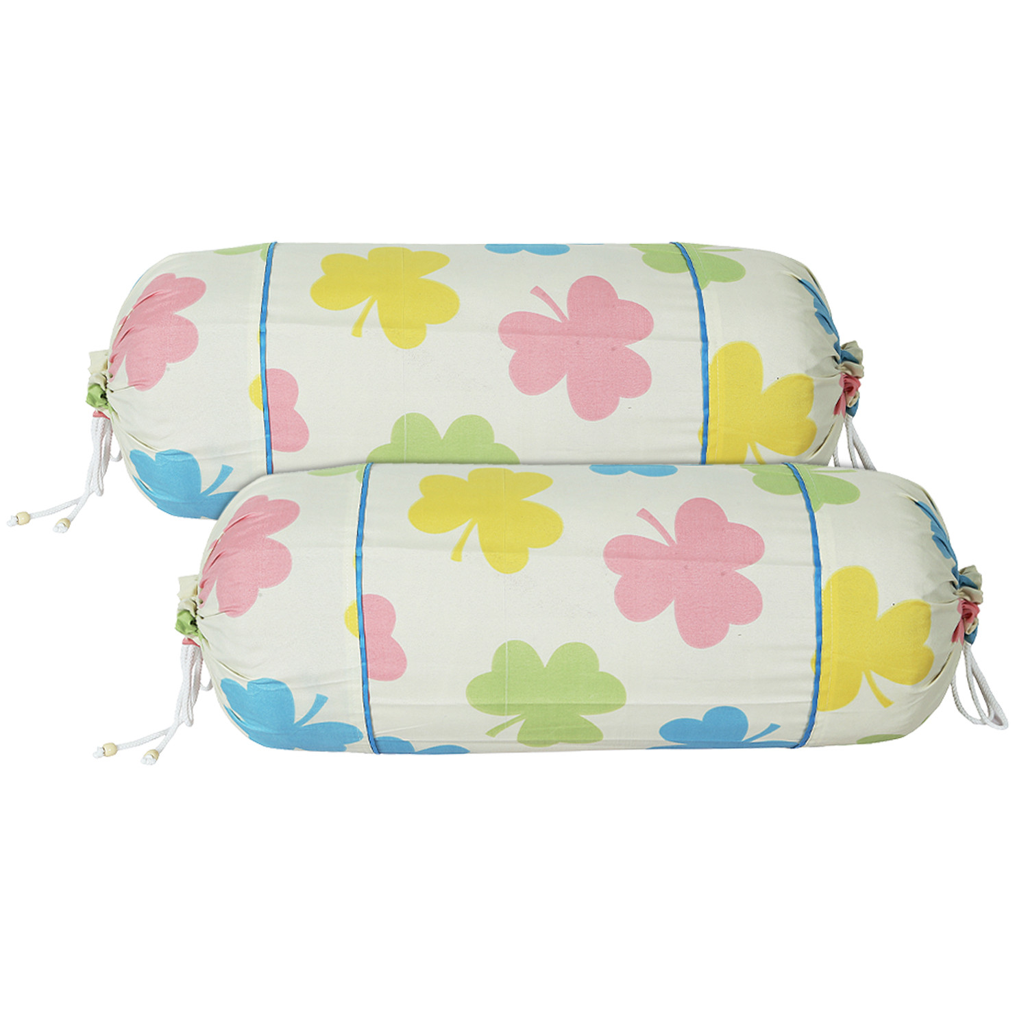 Kuber Industries Bolster Covers | Soft Cotton Bolster Cover Set | Diwan Round Bolster Pillow Covers |  Multi-Flower Design Roll Masand Cover | 16x32 Inch | Cream