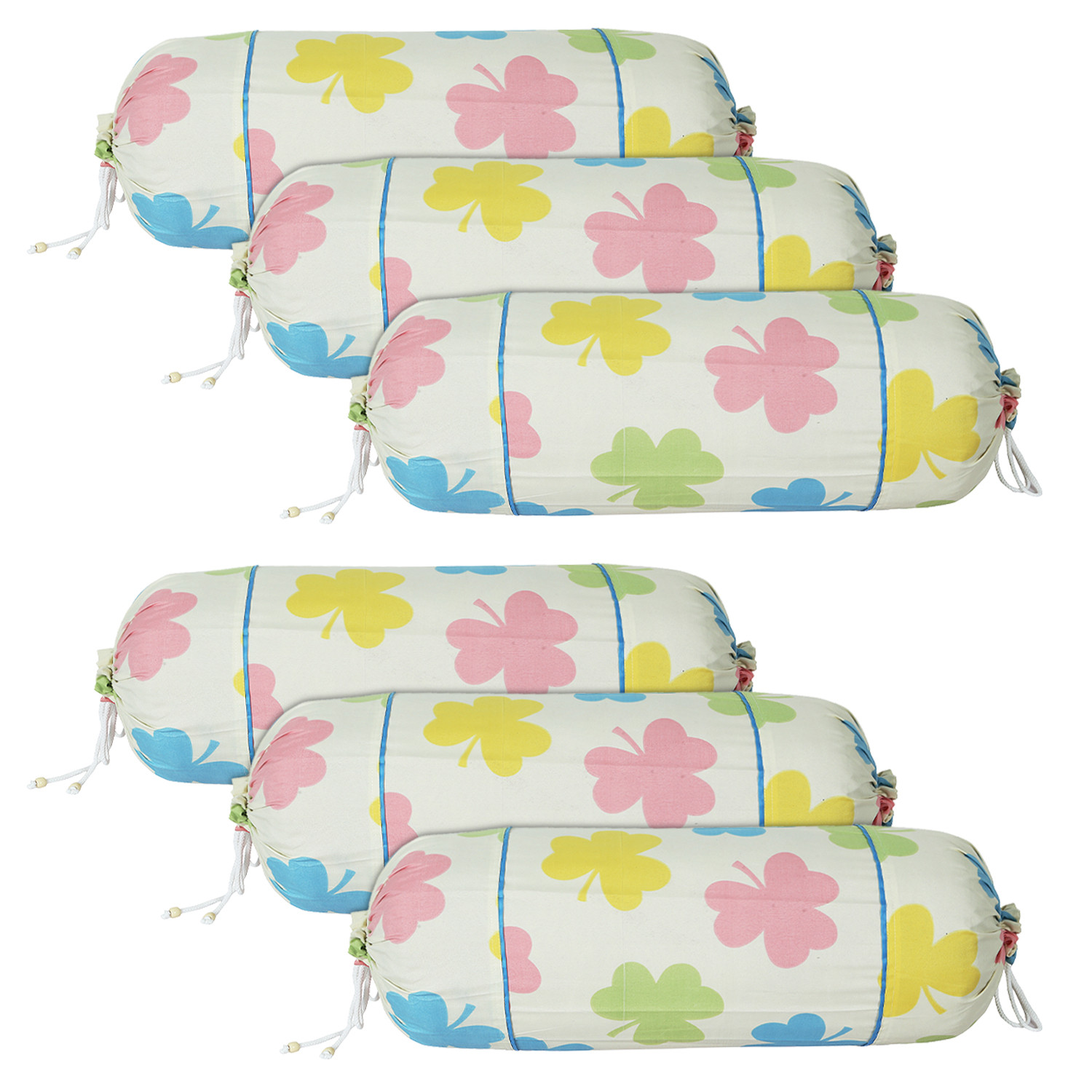Kuber Industries Bolster Covers | Soft Cotton Bolster Cover Set | Diwan Round Bolster Pillow Covers |  Multi-Flower Design Roll Masand Cover | 16x32 Inch | Cream