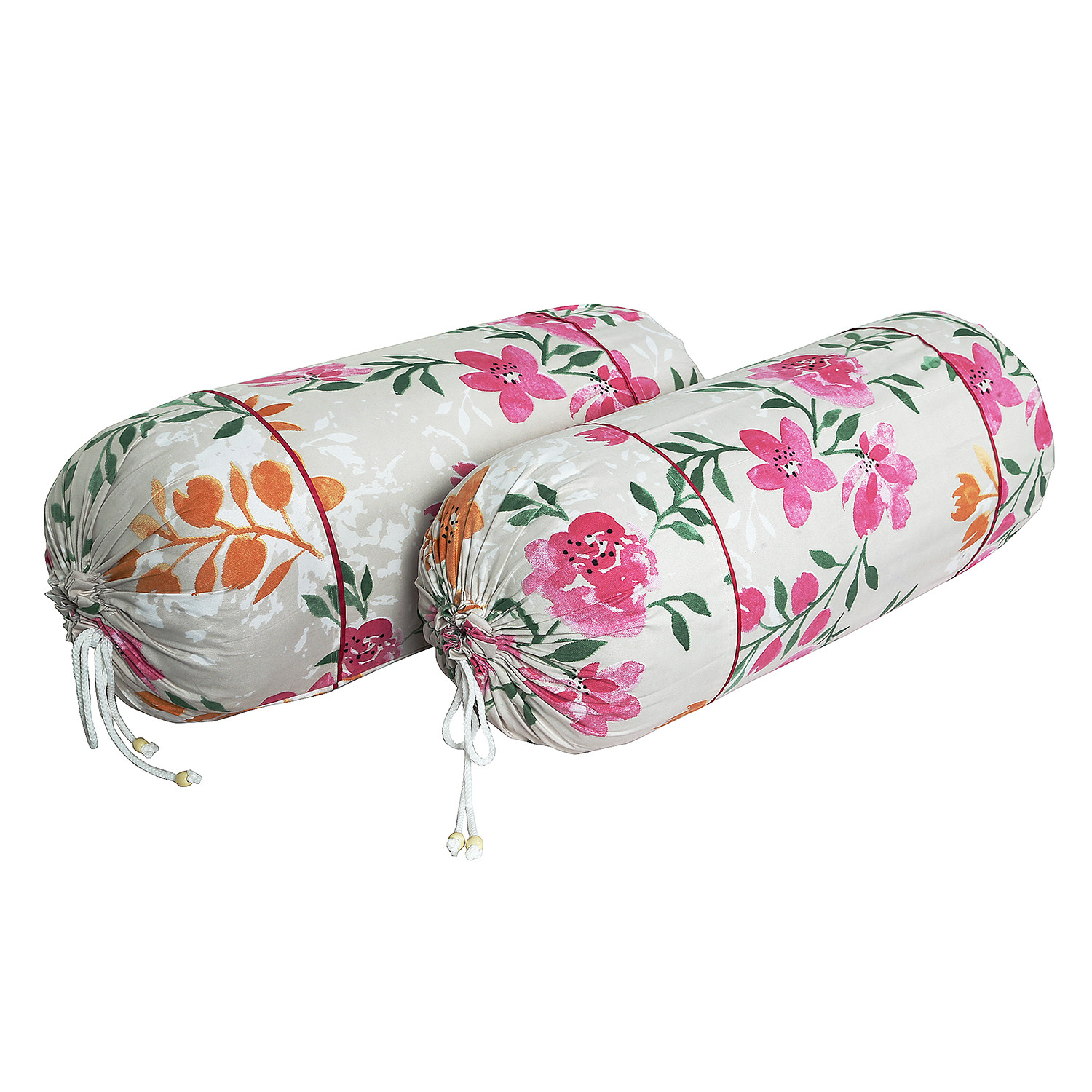 Kuber Industries Bolster Covers | Soft Cotton Bolster Cover Set | Diwan Round Bolster Pillow Covers |  Green Leaf Print Roll Masand Cover | 16x32 Inch | Multicolor