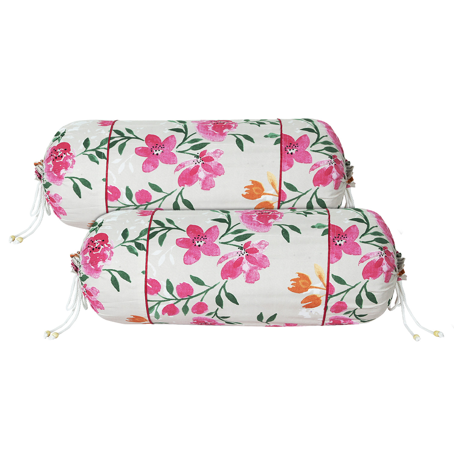 Kuber Industries Bolster Covers | Soft Cotton Bolster Cover Set | Diwan Round Bolster Pillow Covers |  Green Leaf Print Roll Masand Cover | 16x32 Inch | Multicolor