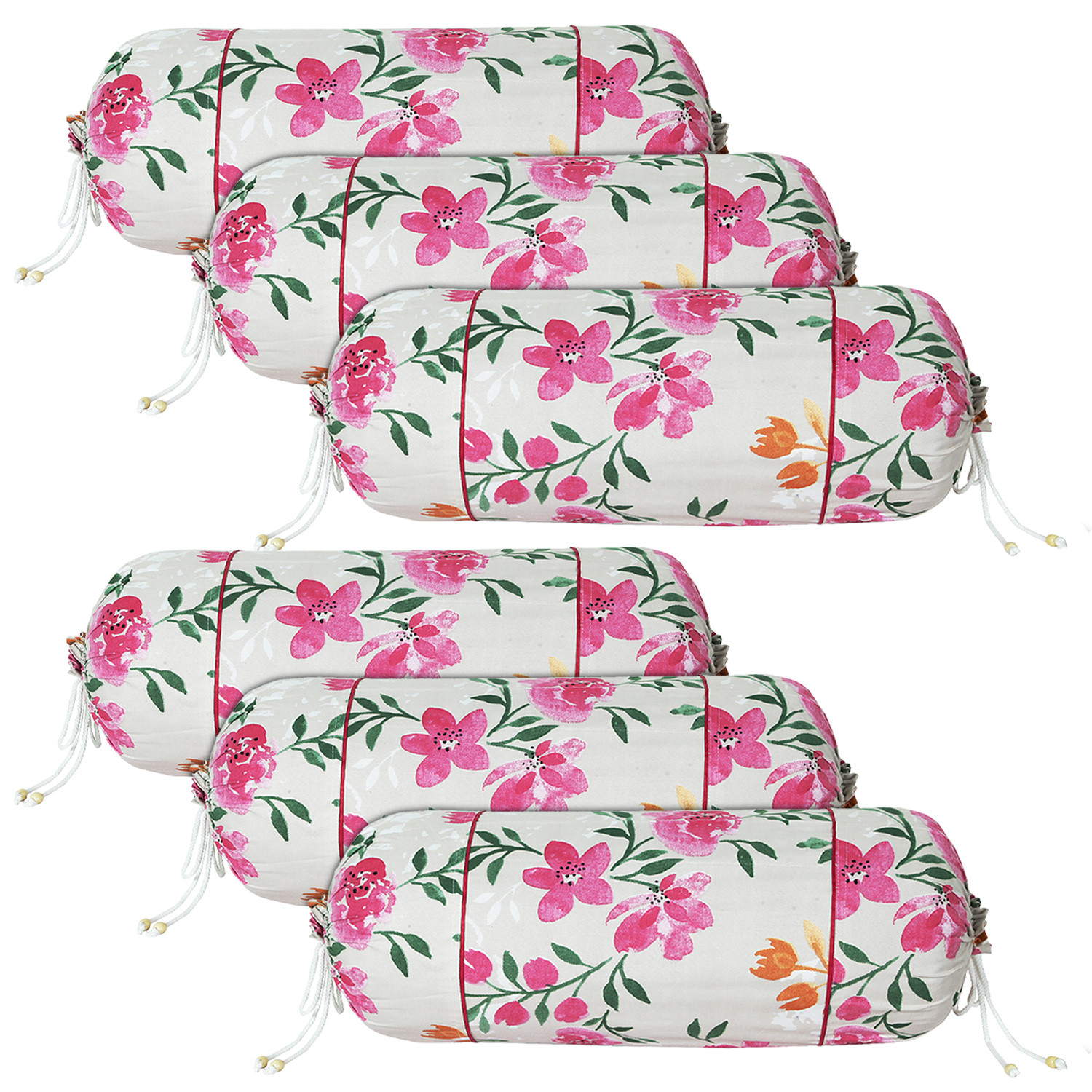 Kuber Industries Bolster Covers | Soft Cotton Bolster Cover Set | Diwan Round Bolster Pillow Covers |  Green Leaf Print Roll Masand Cover | 16x32 Inch | Multicolor