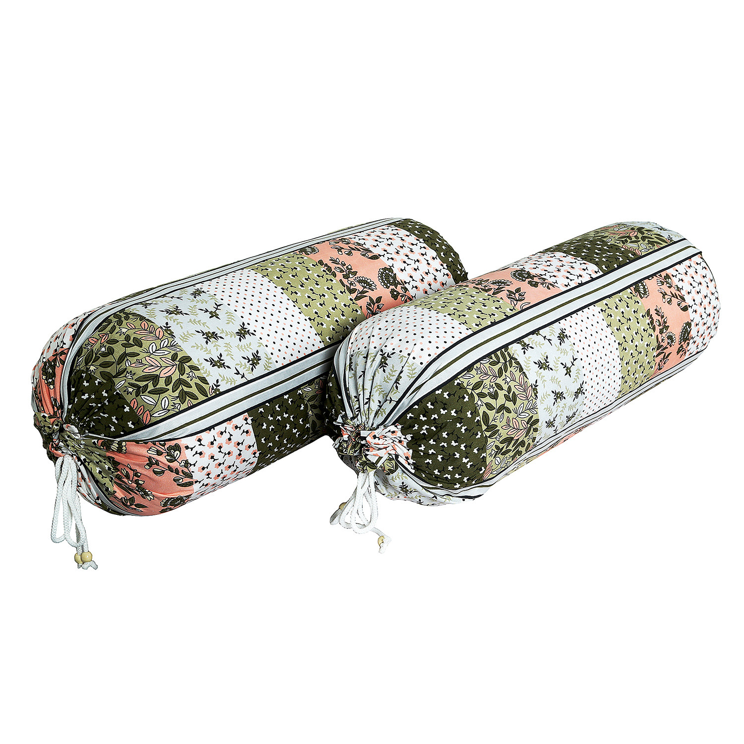 Kuber Industries Bolster Covers | Soft Cotton Bolster Cover Set | Diwan Round Bolster Pillow Covers |  Flower-Check Print Roll Masand Cover | 16x32 Inch | Green