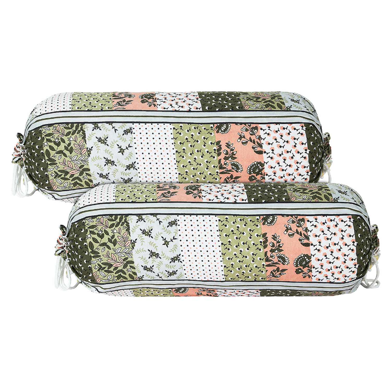 Kuber Industries Bolster Covers | Soft Cotton Bolster Cover Set | Diwan Round Bolster Pillow Covers |  Flower-Check Print Roll Masand Cover | 16x32 Inch | Green
