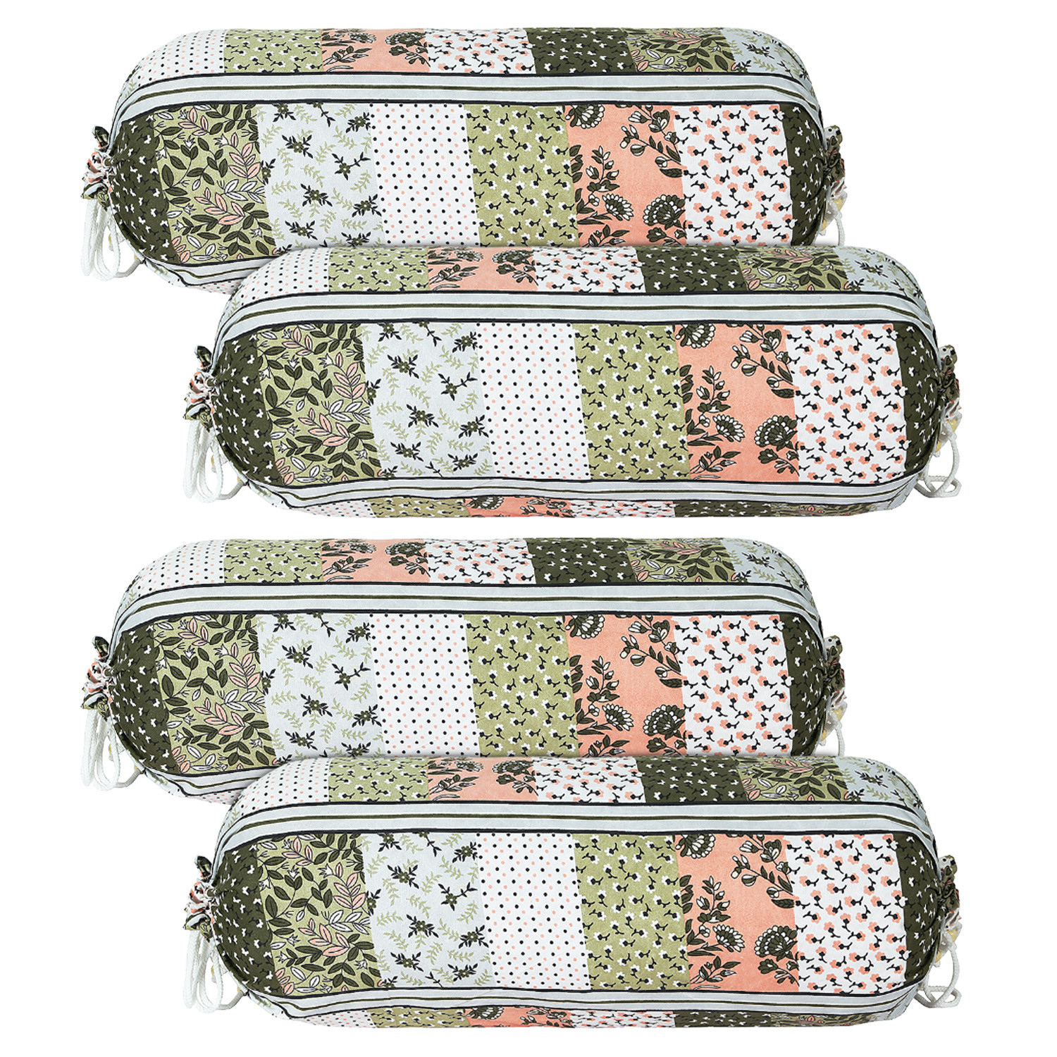 Kuber Industries Bolster Covers | Soft Cotton Bolster Cover Set | Diwan Round Bolster Pillow Covers |  Flower-Check Print Roll Masand Cover | 16x32 Inch | Green
