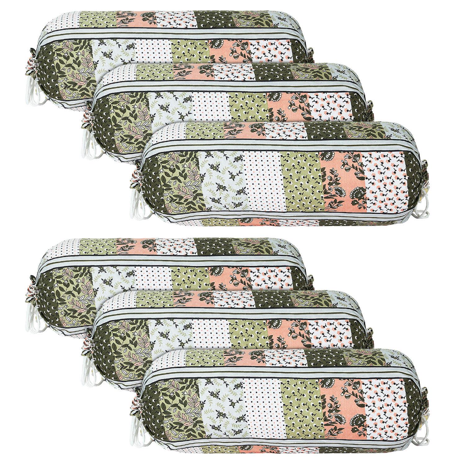 Kuber Industries Bolster Covers | Soft Cotton Bolster Cover Set | Diwan Round Bolster Pillow Covers |  Flower-Check Print Roll Masand Cover | 16x32 Inch | Green