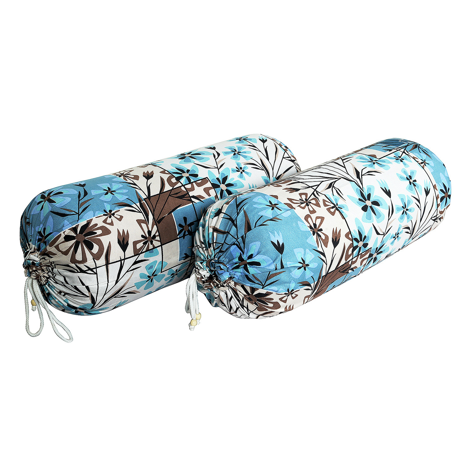 Kuber Industries Bolster Covers | Soft Cotton Bolster Cover Set | Diwan Round Bolster Pillow Covers |  Flower-Check Print Roll Masand Cover | 16x32 Inch |Blue