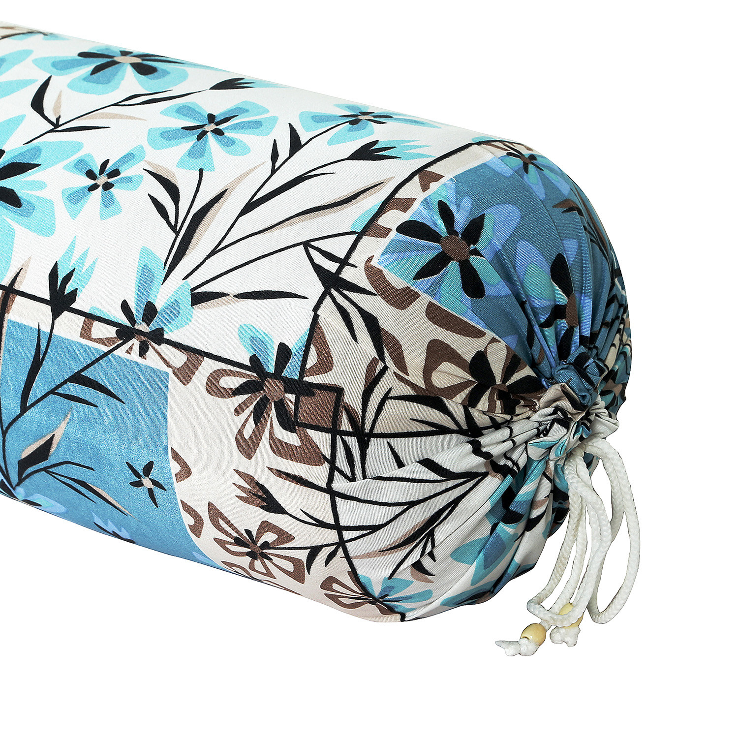 Kuber Industries Bolster Covers | Soft Cotton Bolster Cover Set | Diwan Round Bolster Pillow Covers |  Flower-Check Print Roll Masand Cover | 16x32 Inch |Blue