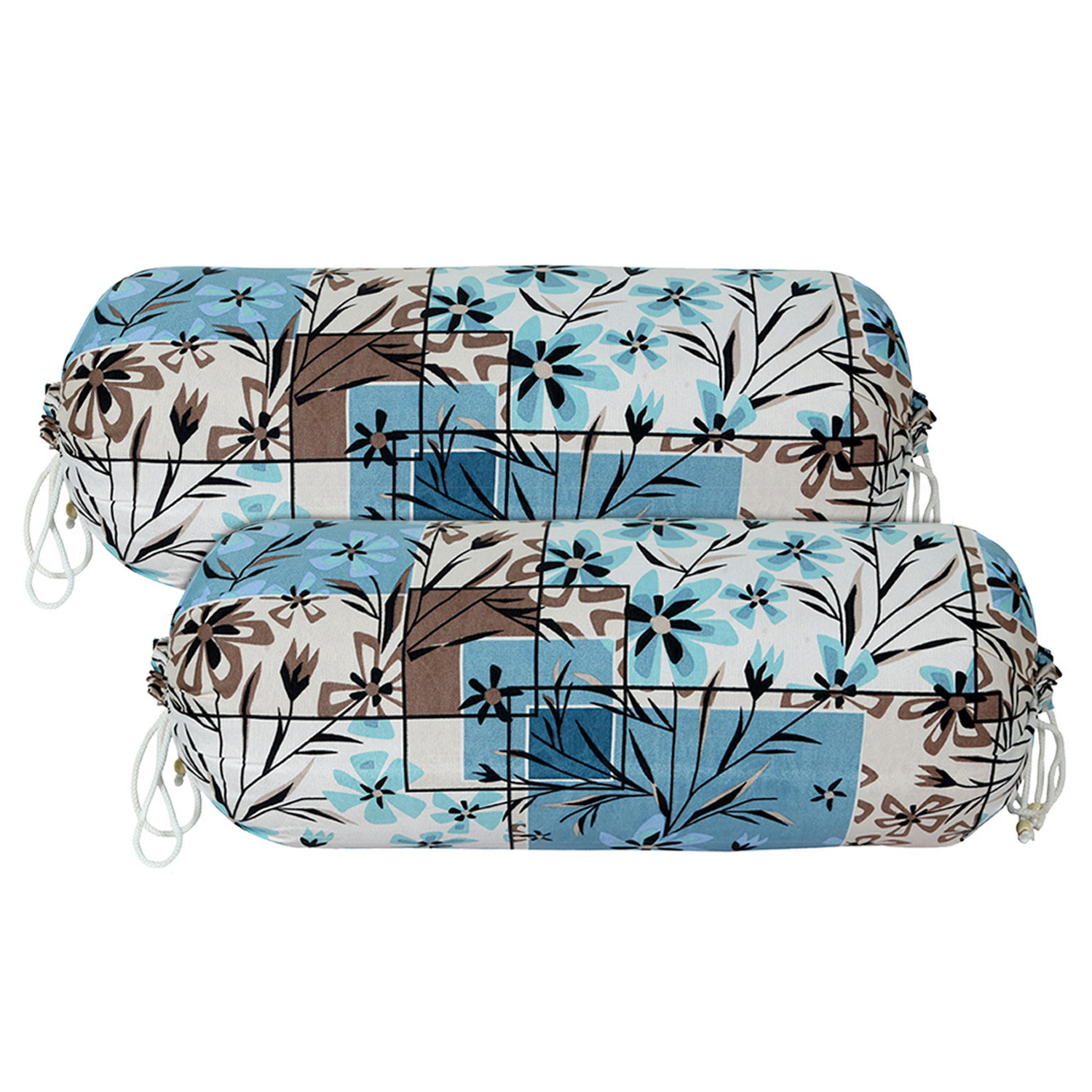 Kuber Industries Bolster Covers | Soft Cotton Bolster Cover Set | Diwan Round Bolster Pillow Covers |  Flower-Check Print Roll Masand Cover | 16x32 Inch |Blue