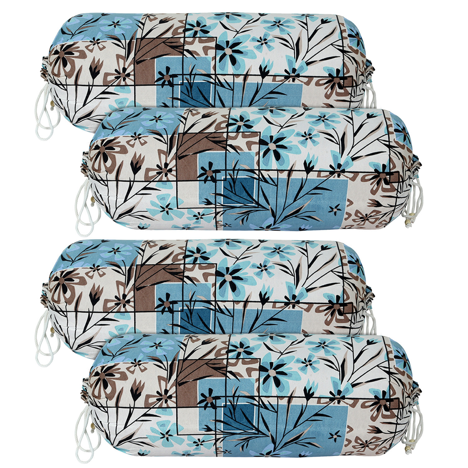 Kuber Industries Bolster Covers | Soft Cotton Bolster Cover Set | Diwan Round Bolster Pillow Covers |  Flower-Check Print Roll Masand Cover | 16x32 Inch |Blue