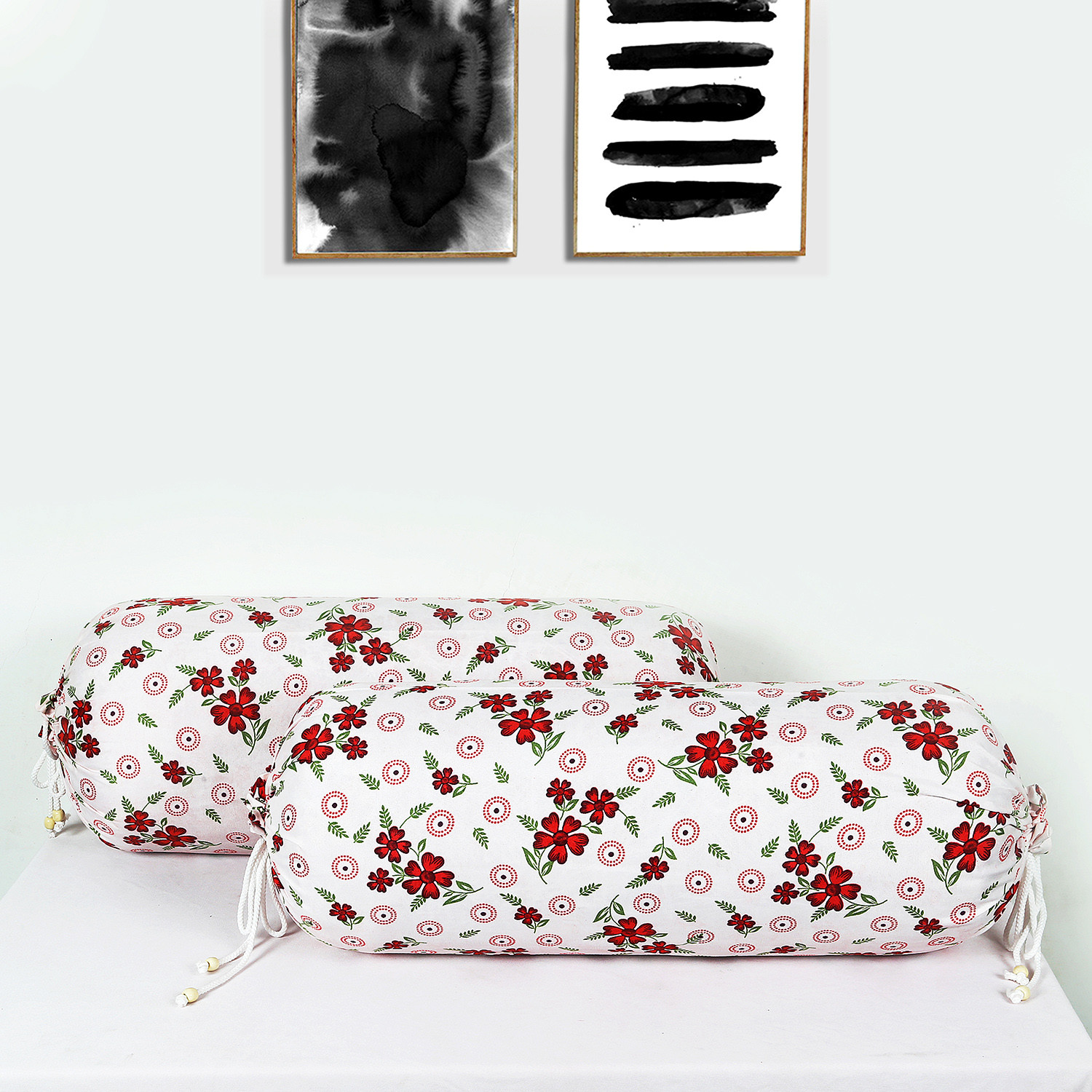 Kuber Industries Bolster Covers | Soft Cotton Bolster Cover Set | Diwan Round Bolster Pillow Covers |  Maroon Flower Print Roll Masand Cover | 16x32 Inch |Pink