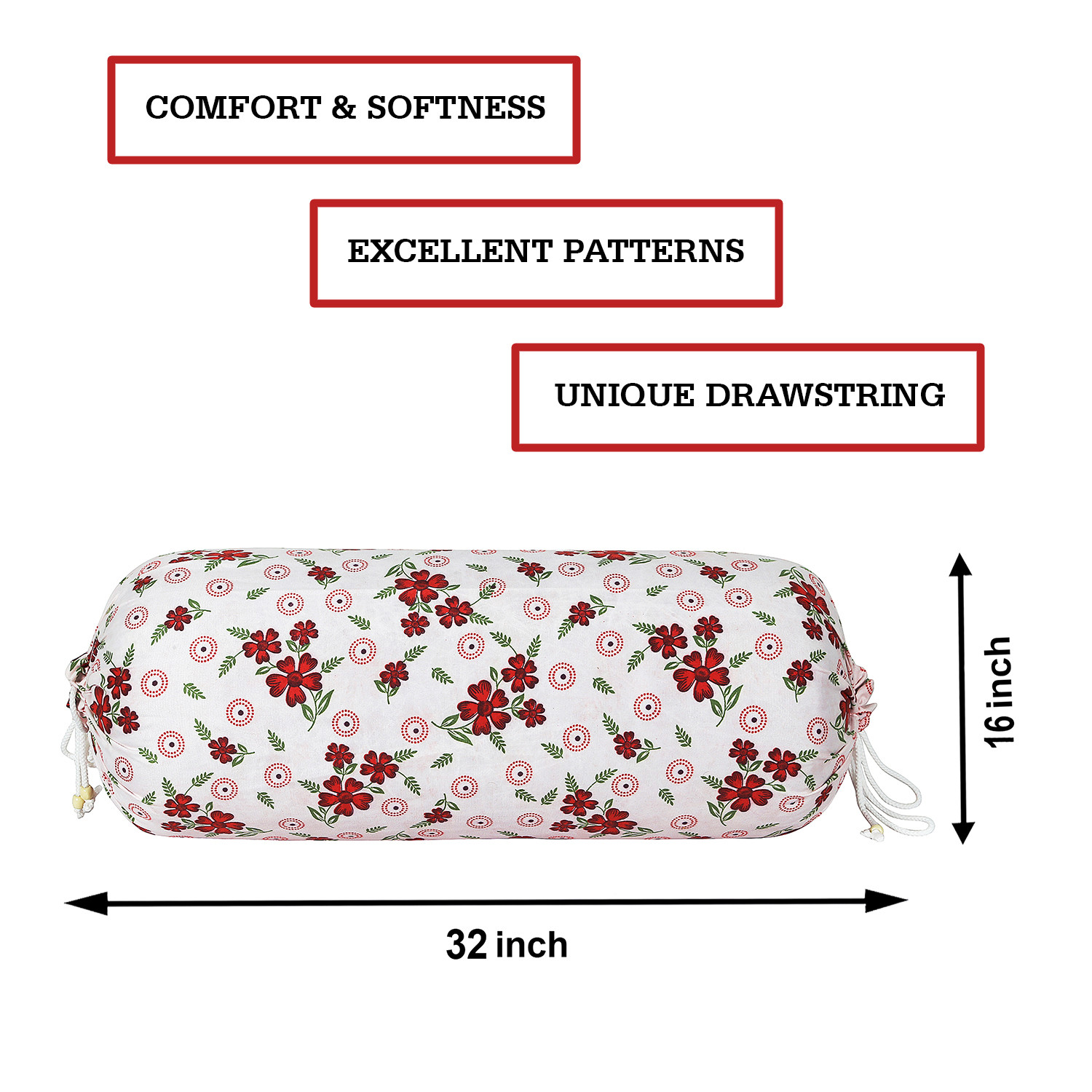 Kuber Industries Bolster Covers | Soft Cotton Bolster Cover Set | Diwan Round Bolster Pillow Covers |  Maroon Flower Print Roll Masand Cover | 16x32 Inch |Pink