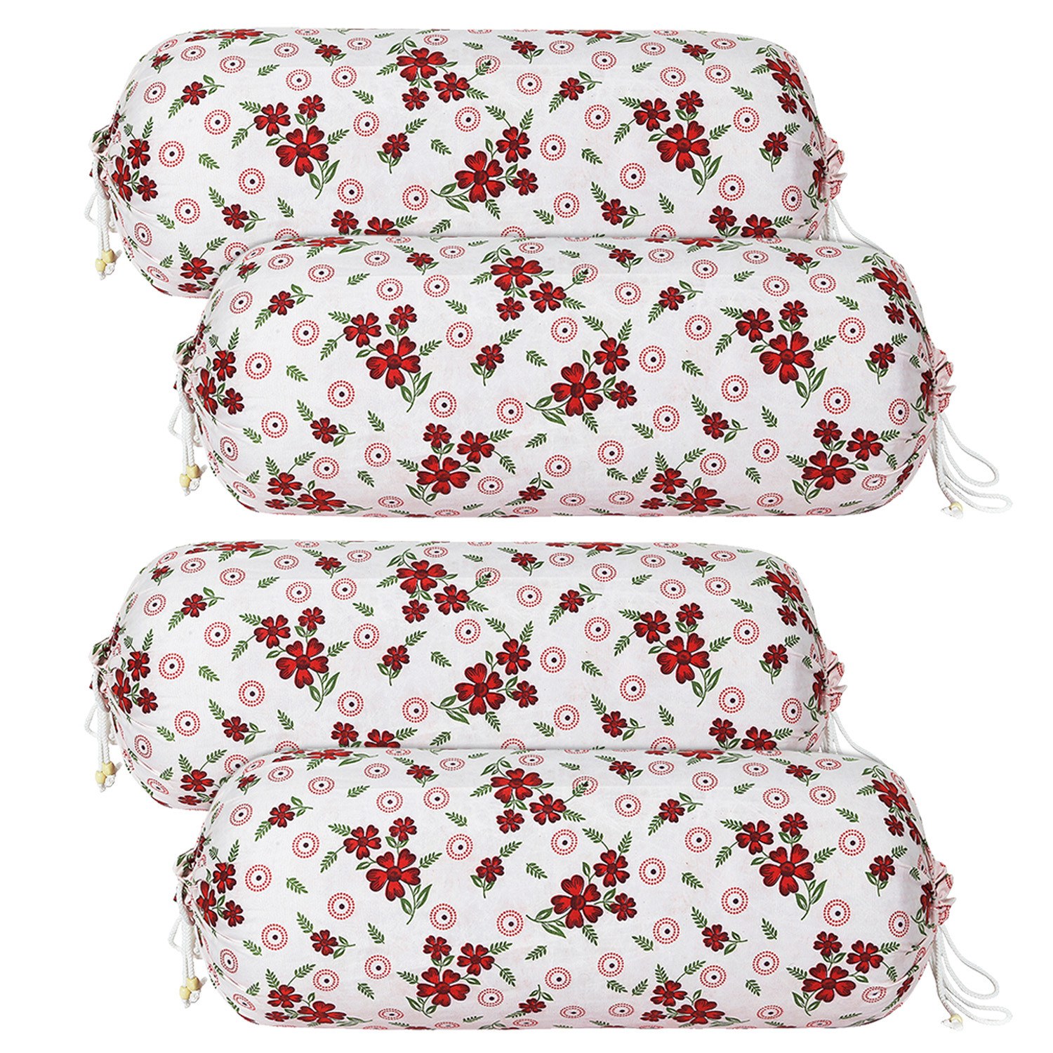 Kuber Industries Bolster Covers | Soft Cotton Bolster Cover Set | Diwan Round Bolster Pillow Covers |  Maroon Flower Print Roll Masand Cover | 16x32 Inch |Pink