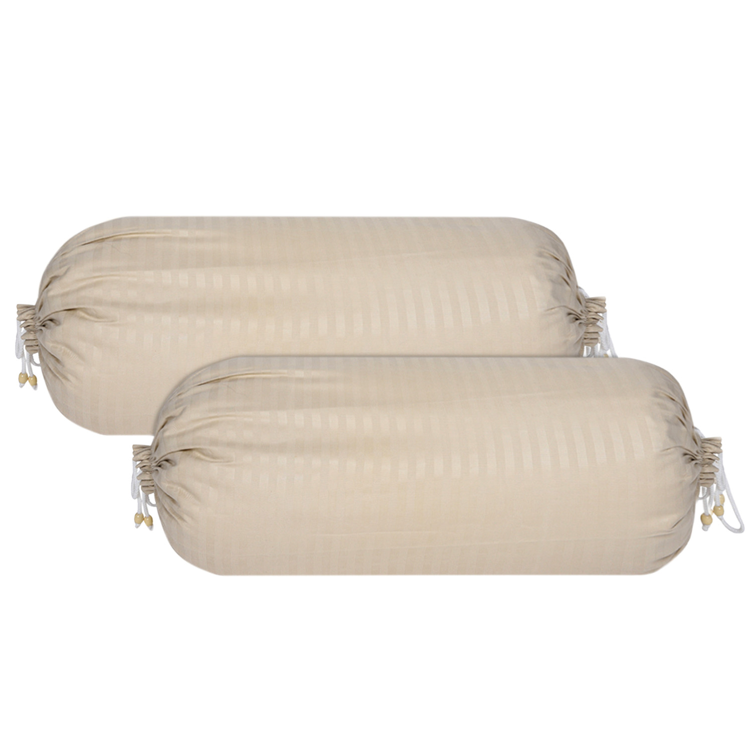 Kuber Industries Bolster Covers  Soft Cotton Bolster Cover Set  Diwan Round Bolster Pillow Covers  Striped Pattern Masand Cover  16x32 Inch  Pack of 2  Cream