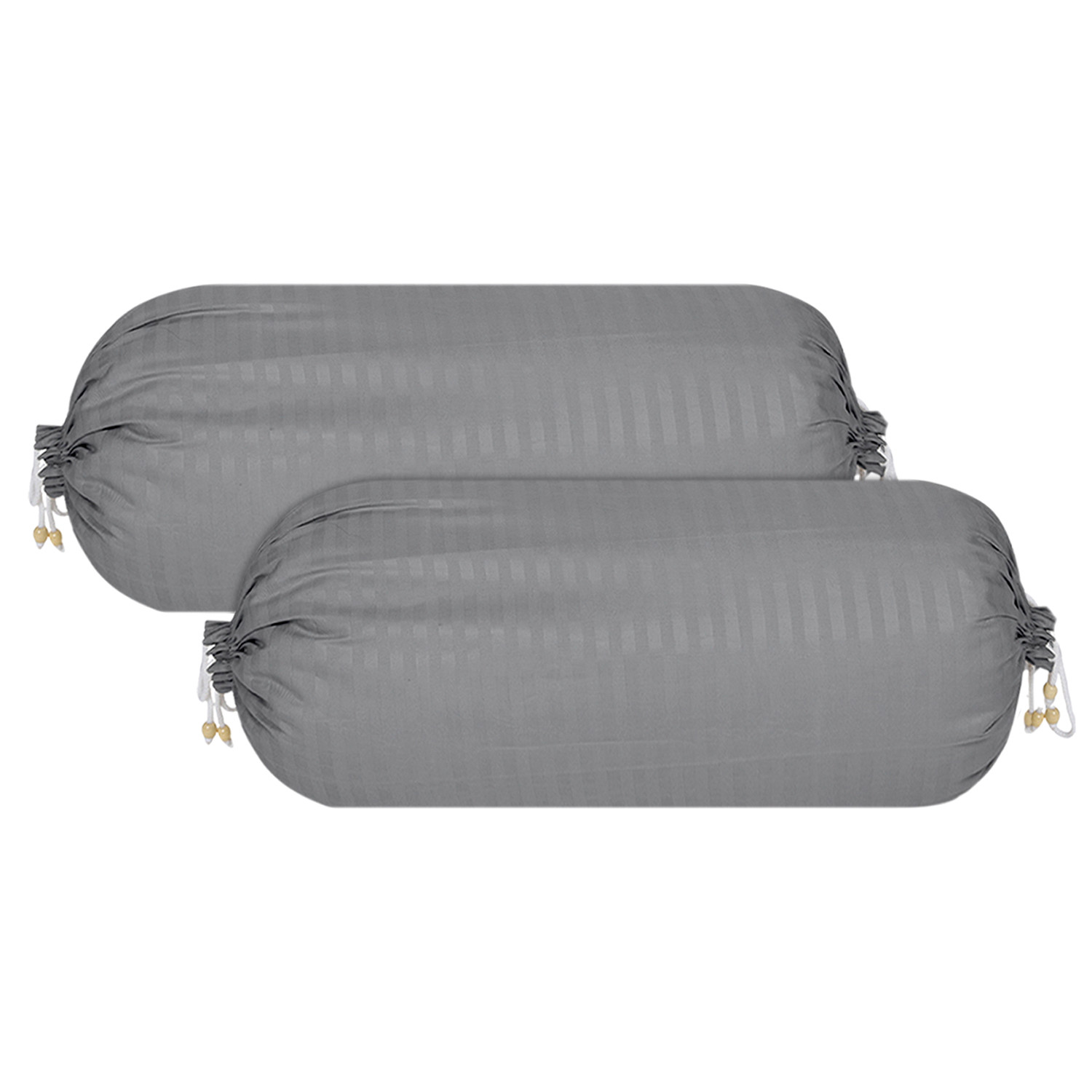 Kuber Industries Bolster Covers  Soft Cotton Bolster Cover Set  Diwan Round Bolster Pillow Covers  Striped Pattern Masand Cover  16x32 Inch  Pack of 2  Gray