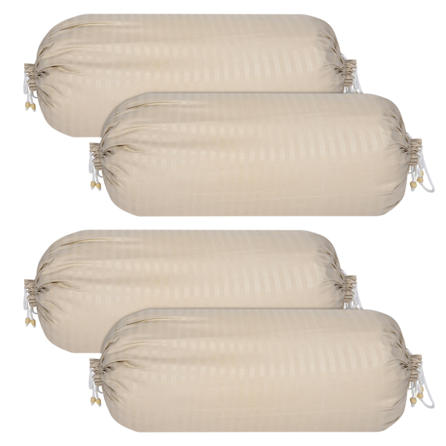 Kuber Industries Bolster Covers | Soft Cotton Bolster Cover Set | Diwan Round Bolster Pillow Covers | Striped Pattern Masand Cover | 16x32 Inch |Cream