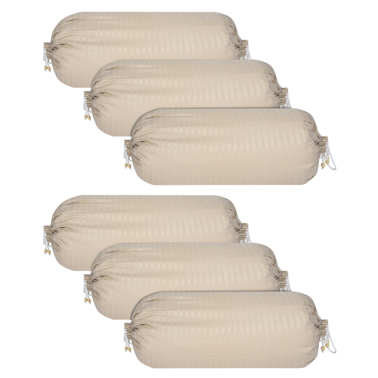 Kuber Industries Bolster Covers | Soft Cotton Bolster Cover Set | Diwan Round Bolster Pillow Covers | Striped Pattern Masand Cover | 16x32 Inch |Cream