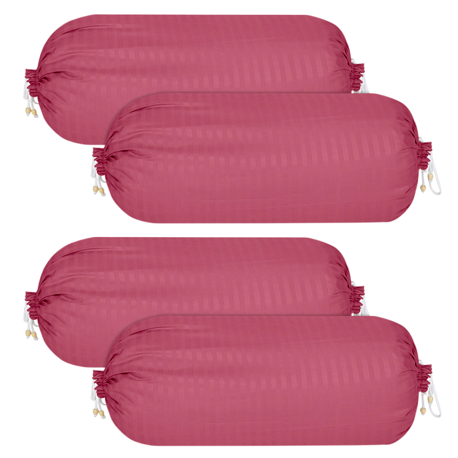 Kuber Industries Bolster Covers | Soft Cotton Bolster Cover Set | Diwan Round Bolster Pillow Covers | Striped Pattern Masand Cover | 16x32 Inch | Pink