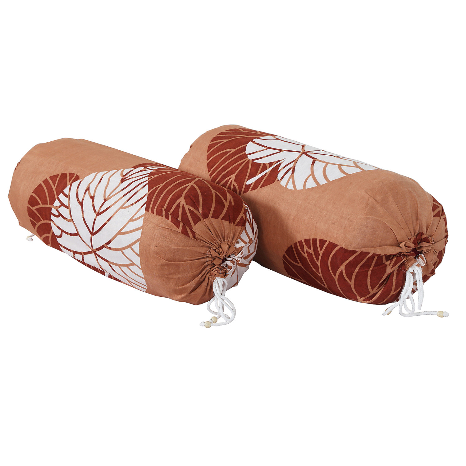 Kuber Industries Bolster Cover|Soft Cotton Bolster Cover Set|Diwan Round Bolster Pillow Covers|Luxurious Leaf Print Roll Masand Cover|16x32 Inch (Coral)