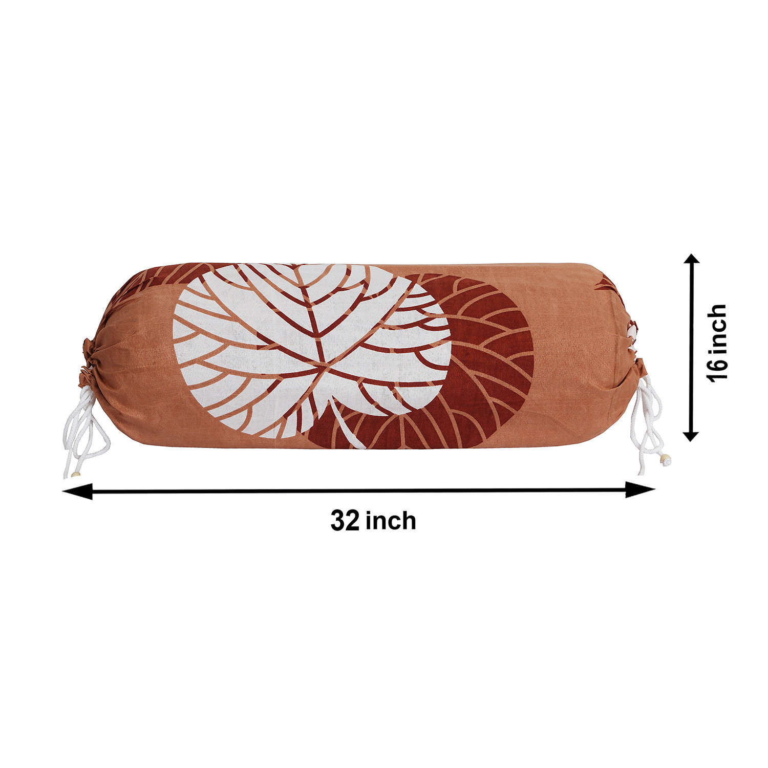 Kuber Industries Bolster Cover|Soft Cotton Bolster Cover Set|Diwan Round Bolster Pillow Covers|Luxurious Leaf Print Roll Masand Cover|16x32 Inch (Coral)