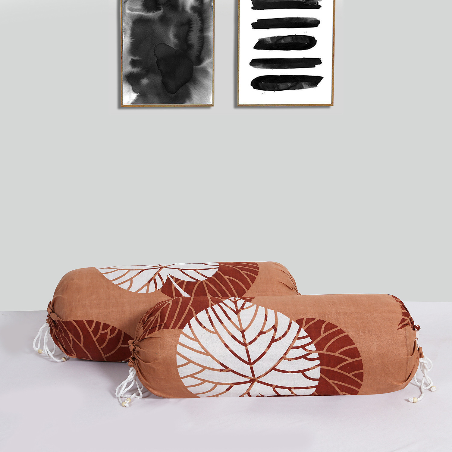 Kuber Industries Bolster Cover|Soft Cotton Bolster Cover Set|Diwan Round Bolster Pillow Covers|Luxurious Leaf Print Roll Masand Cover|16x32 Inch (Coral)