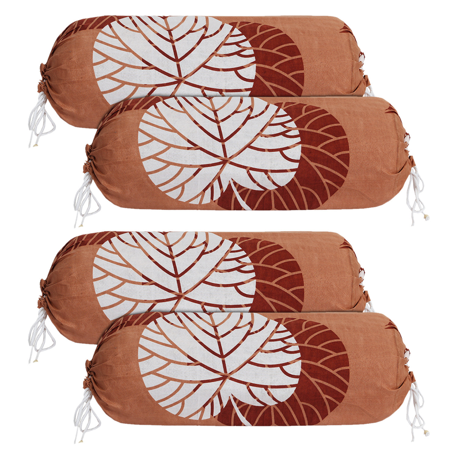 Kuber Industries Bolster Cover|Soft Cotton Bolster Cover Set|Diwan Round Bolster Pillow Covers|Luxurious Leaf Print Roll Masand Cover|16x32 Inch (Coral)