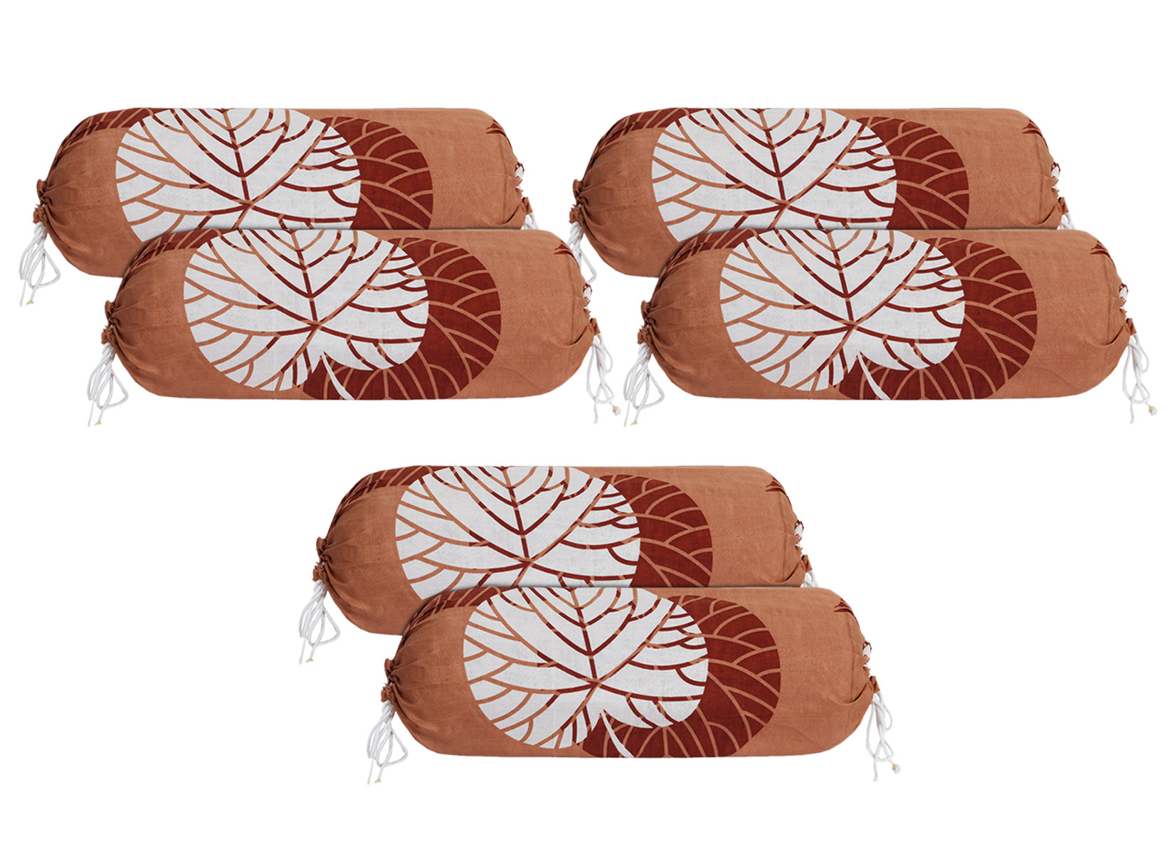 Kuber Industries Bolster Cover|Soft Cotton Bolster Cover Set|Diwan Round Bolster Pillow Covers|Luxurious Leaf Print Roll Masand Cover|16x32 Inch (Coral)