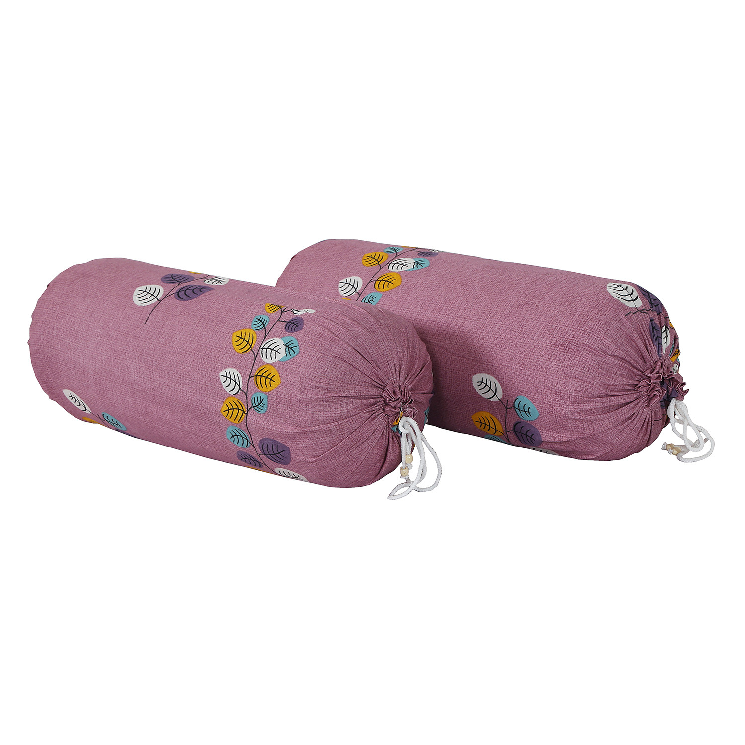 Kuber Industries Bolster Cover|Soft Cotton Bolster Cover Set|Diwan Round Bolster Pillow Covers|Luxurious Leaf Print Roll Masand Cover|16x32 Inch (Pink)