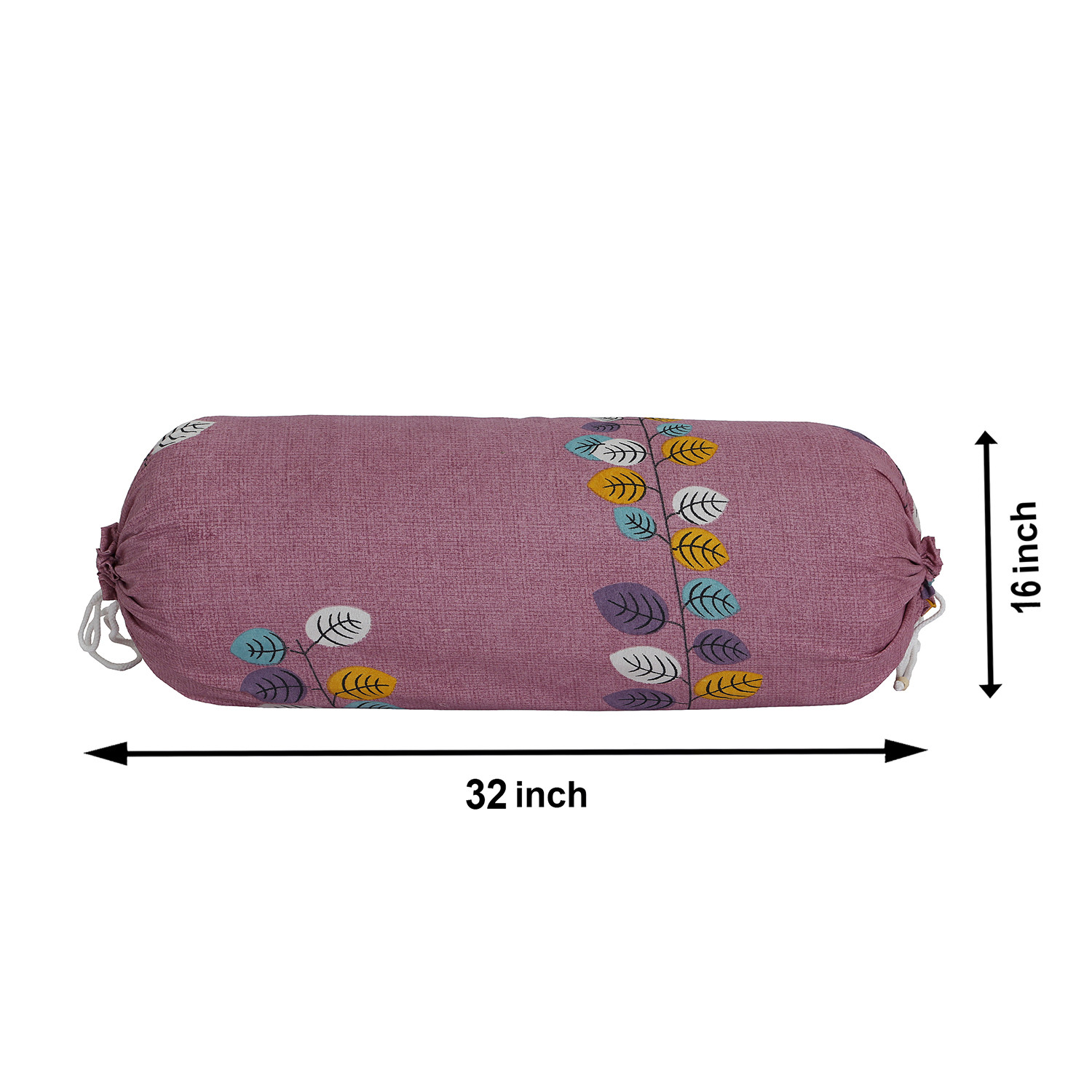 Kuber Industries Bolster Cover|Soft Cotton Bolster Cover Set|Diwan Round Bolster Pillow Covers|Luxurious Leaf Print Roll Masand Cover|16x32 Inch (Pink)