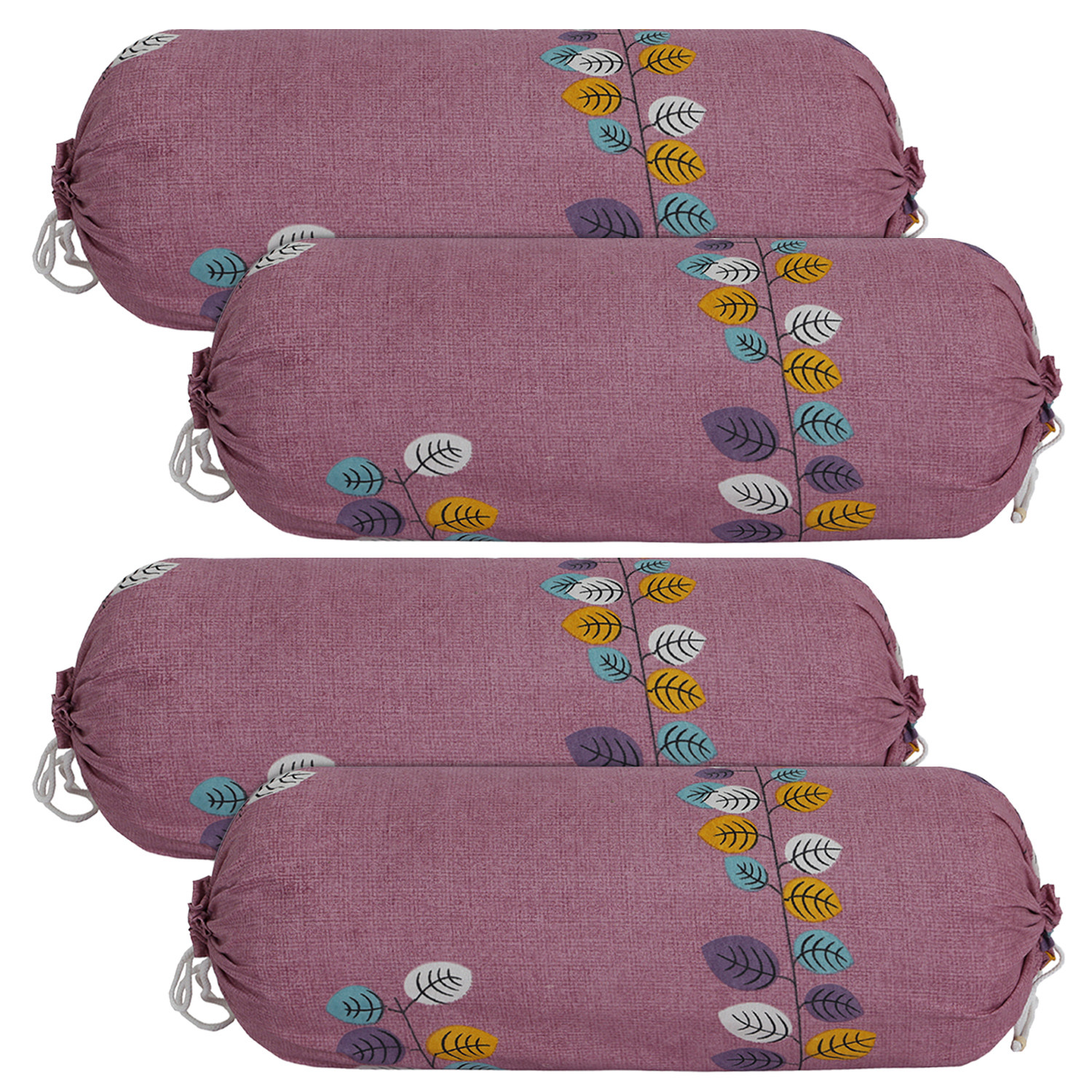 Kuber Industries Bolster Cover|Soft Cotton Bolster Cover Set|Diwan Round Bolster Pillow Covers|Luxurious Leaf Print Roll Masand Cover|16x32 Inch (Pink)