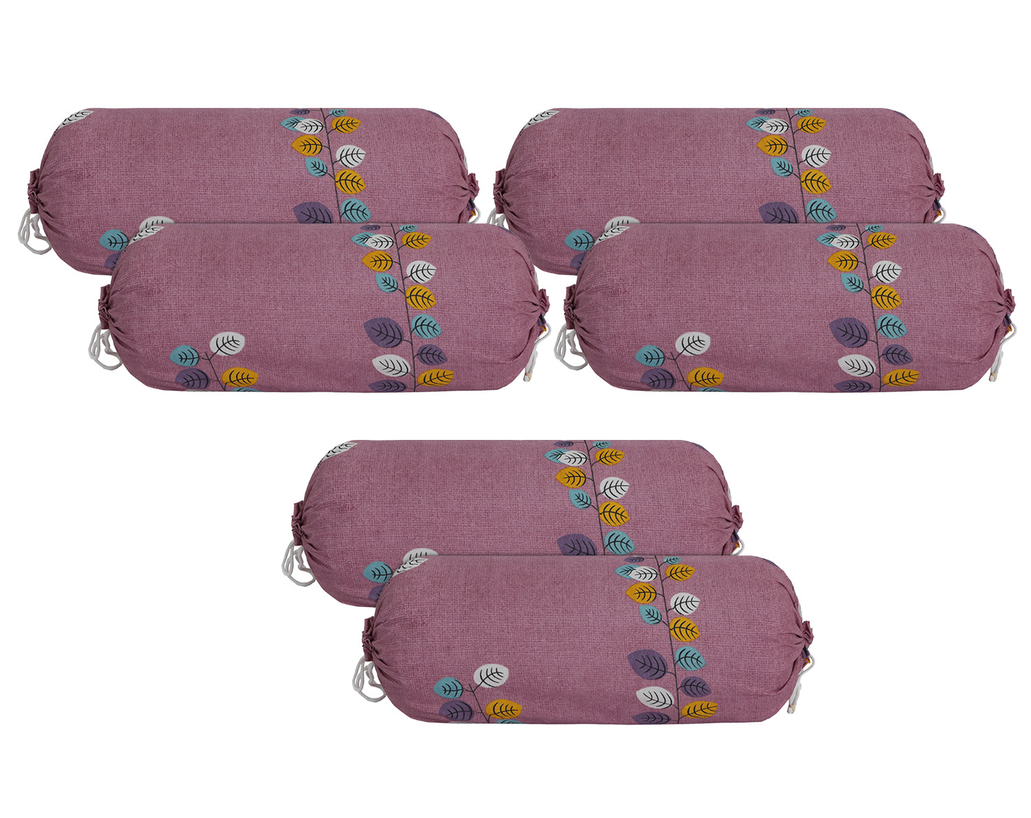 Kuber Industries Bolster Cover|Soft Cotton Bolster Cover Set|Diwan Round Bolster Pillow Covers|Luxurious Leaf Print Roll Masand Cover|16x32 Inch (Pink)