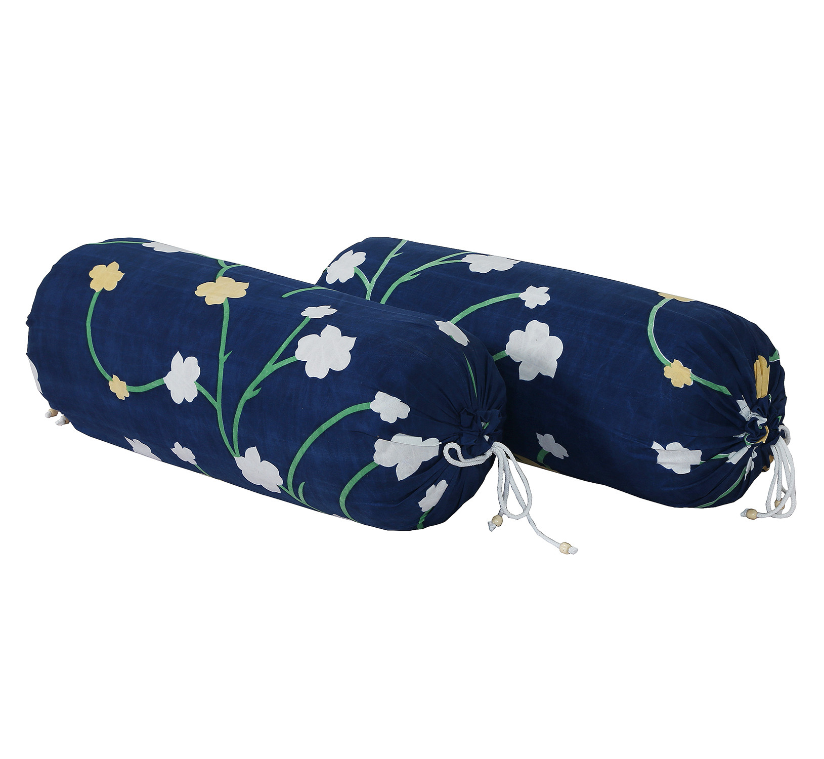 Kuber Industries Bolster Cover|Soft Cotton Bolster Cover Set|Diwan Round Bolster Pillow Covers|Luxurious Flower Print Roll Masand Cover|16x32 Inch (Blue)