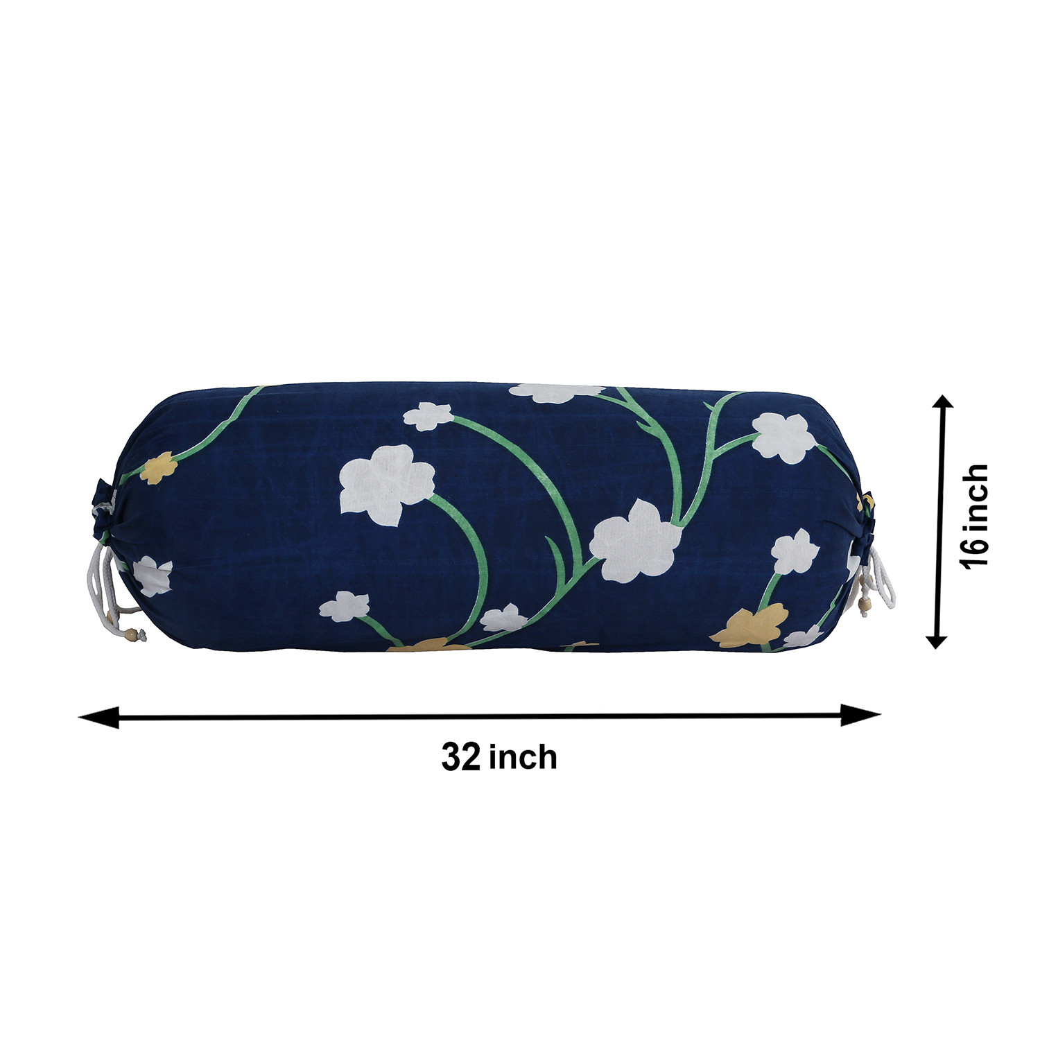 Kuber Industries Bolster Cover|Soft Cotton Bolster Cover Set|Diwan Round Bolster Pillow Covers|Luxurious Flower Print Roll Masand Cover|16x32 Inch (Blue)
