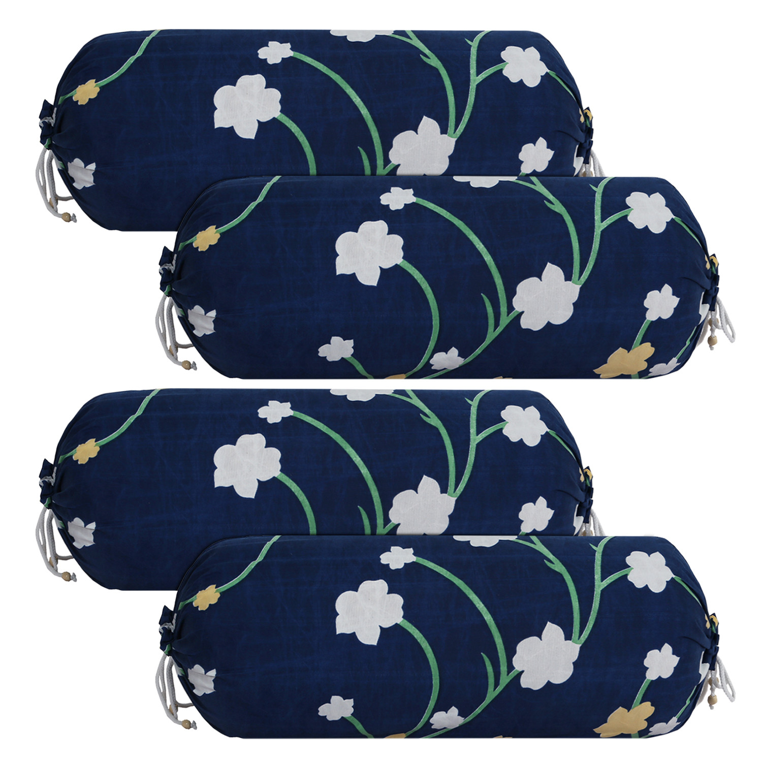 Kuber Industries Bolster Cover|Soft Cotton Bolster Cover Set|Diwan Round Bolster Pillow Covers|Luxurious Flower Print Roll Masand Cover|16x32 Inch (Blue)