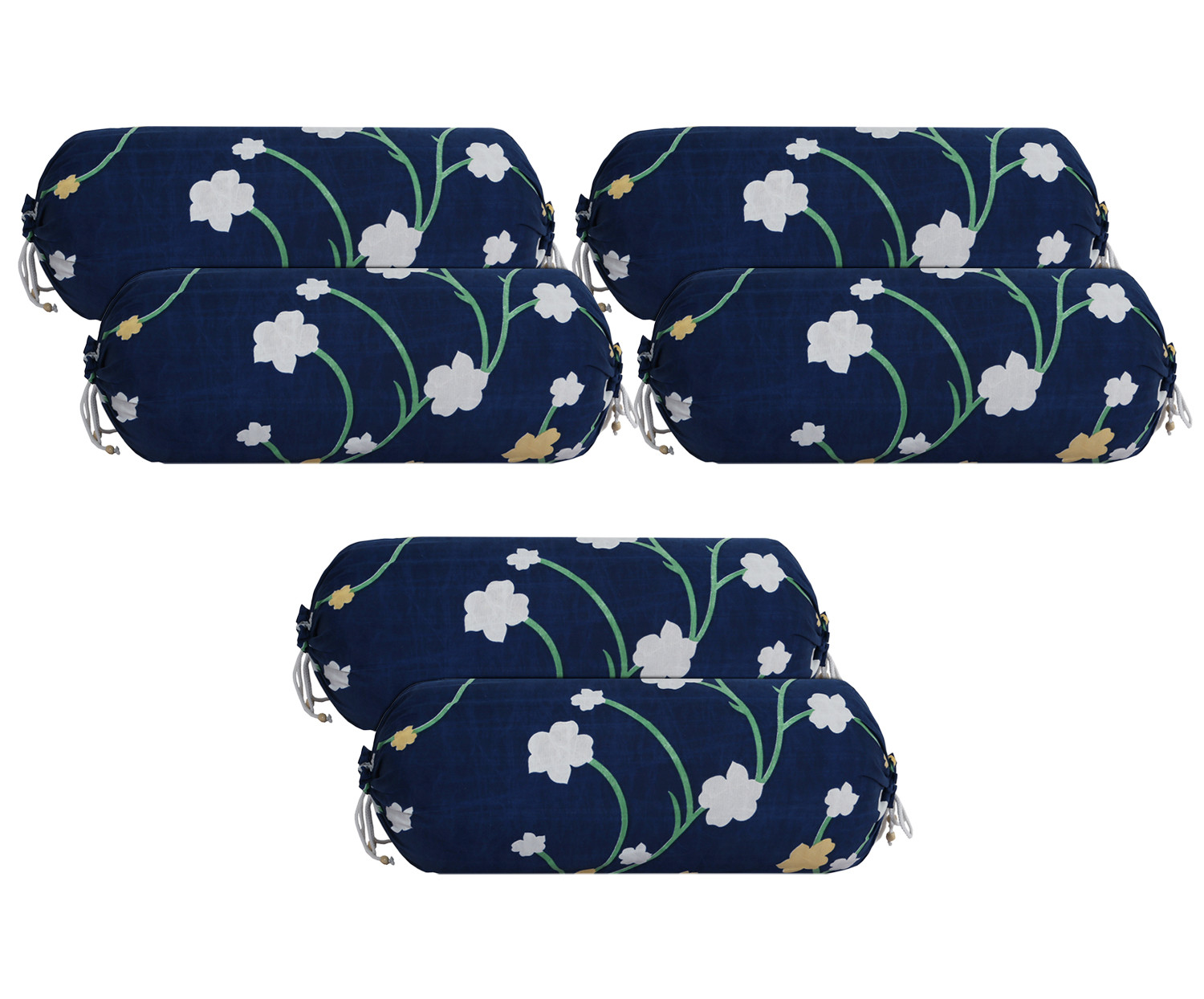 Kuber Industries Bolster Cover|Soft Cotton Bolster Cover Set|Diwan Round Bolster Pillow Covers|Luxurious Flower Print Roll Masand Cover|16x32 Inch (Blue)