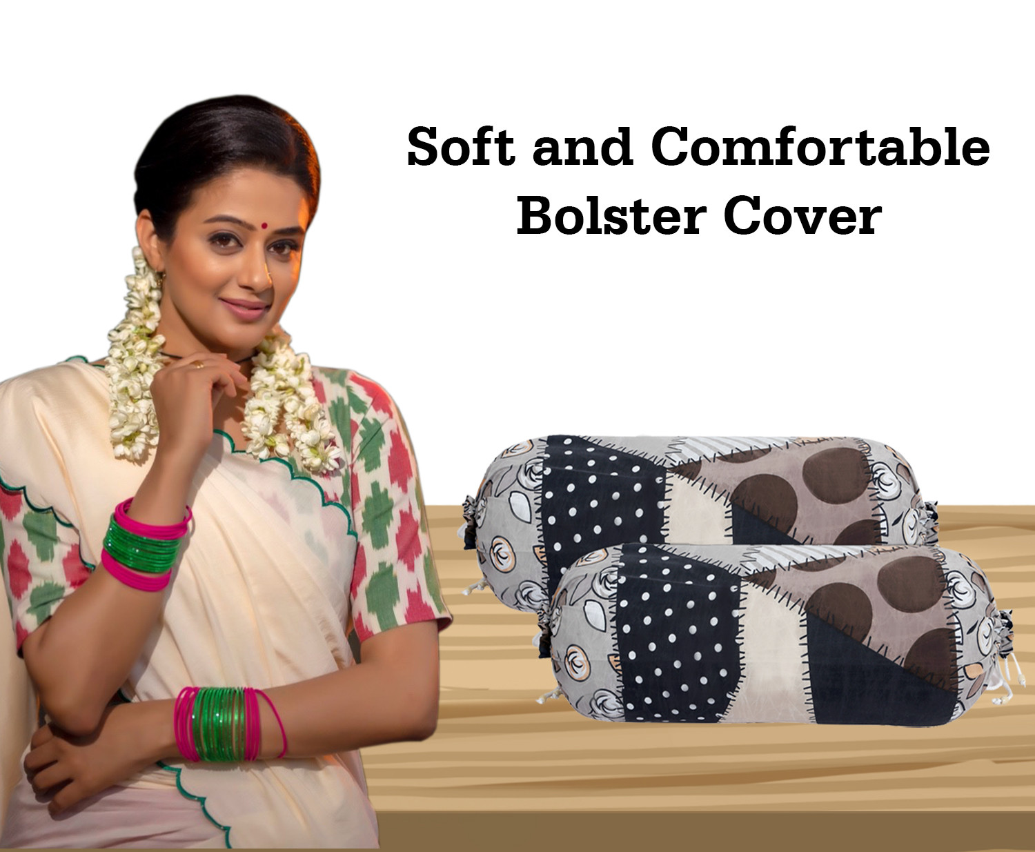 Kuber Industries Bolster Cover|Soft Cotton Bolster Cover Set|Diwan Round Bolster Pillow Covers|Luxurious Circle Print Roll Masand Cover|16x32 Inch (Gray)