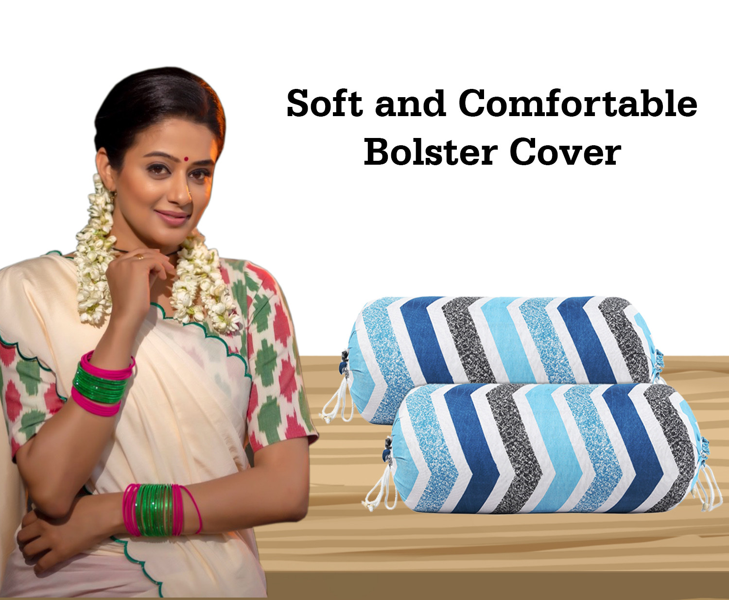 Kuber Industries Bolster Cover|Soft Cotton Bolster Cover Set|Diwan Round Bolster Pillow Covers|Luxurious Zig Zag Print Roll Masand Cover|16x32 Inch(Multi)