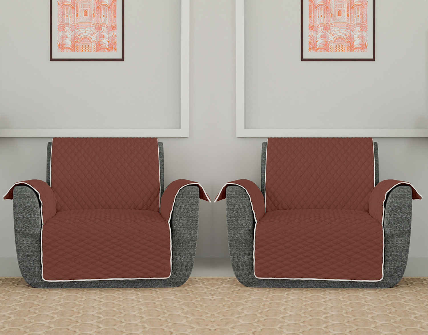 Kuber Industries Both Sided 1 Seater Sofa Cover|Polyester Check Design Couch Cover|Non-Slip Stretchy Sofa Slipcovers (Brown & Gray)