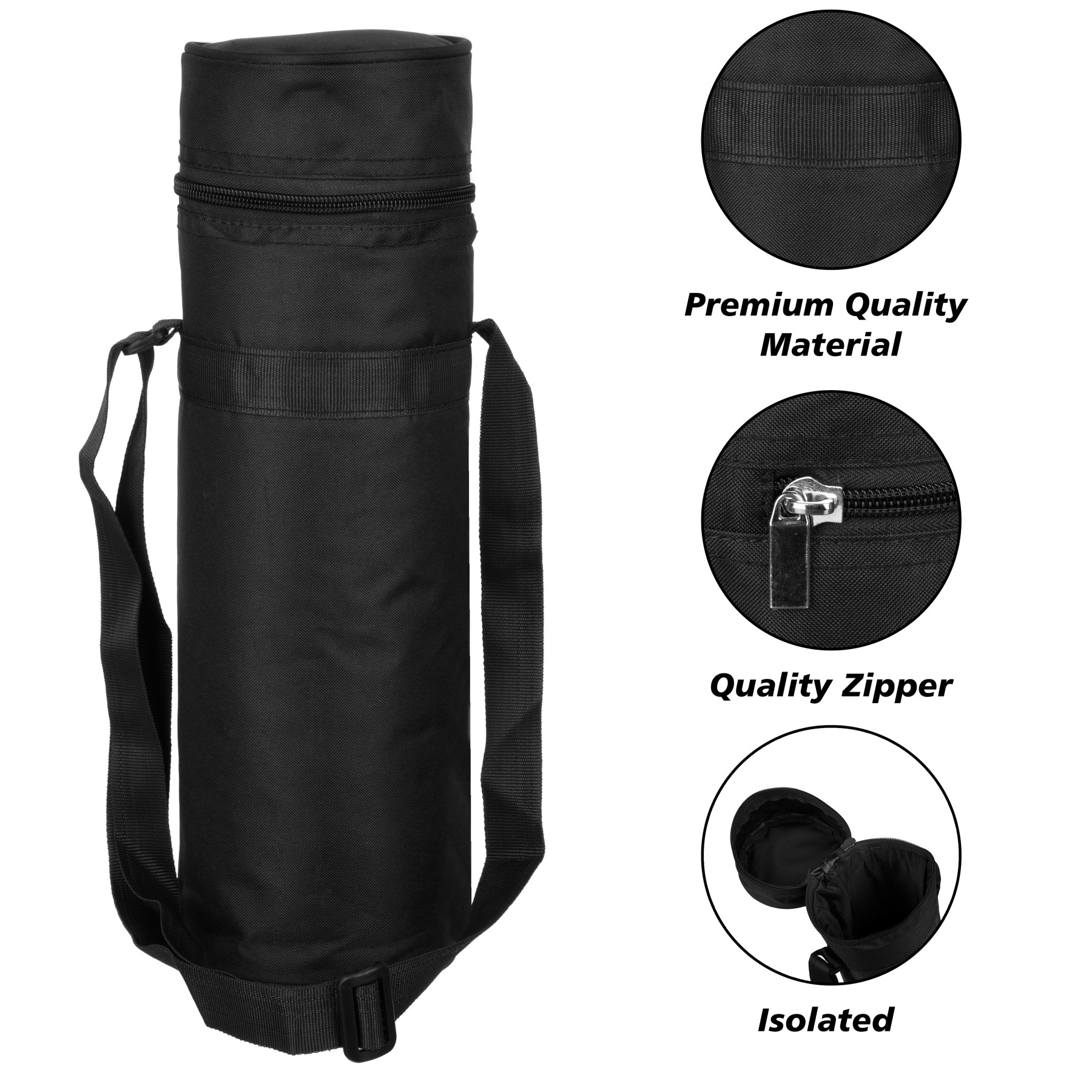 Kuber Industries Bottle Bag  Travel Water Bottle Bag  Bottle Protector Bag  Water Bottle Carrier Bag  Bottle Carry Bag  Adjustable Strap  Zipper Closure  1 LTR  Black