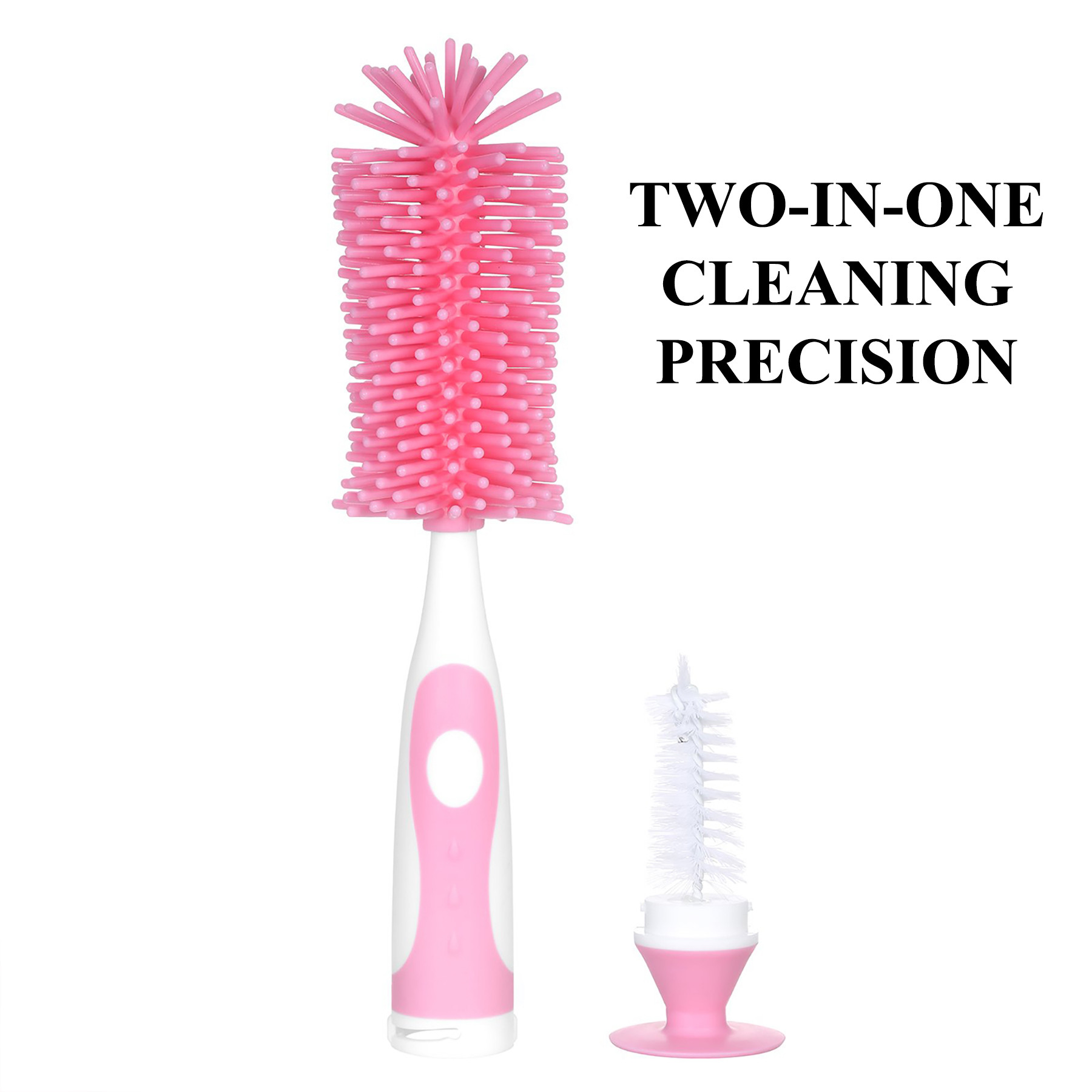 Kuber Industries Bottle Brush  Long Handle Bottle Brush  Silicone Bottle Cleaner Brush Set  Baby Feeding Bottle Cleaning Brush  Nipple Cleaner with Suction Base  Pink