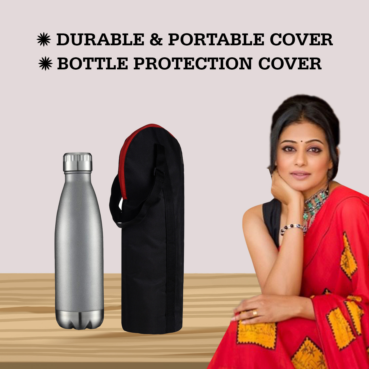 Kuber Industries Bottle Cover|Rexine Traveling Water Bottle Cover|Adjustable Strap & Zipper Closure|2.5 Ltr|XL Size (Black)