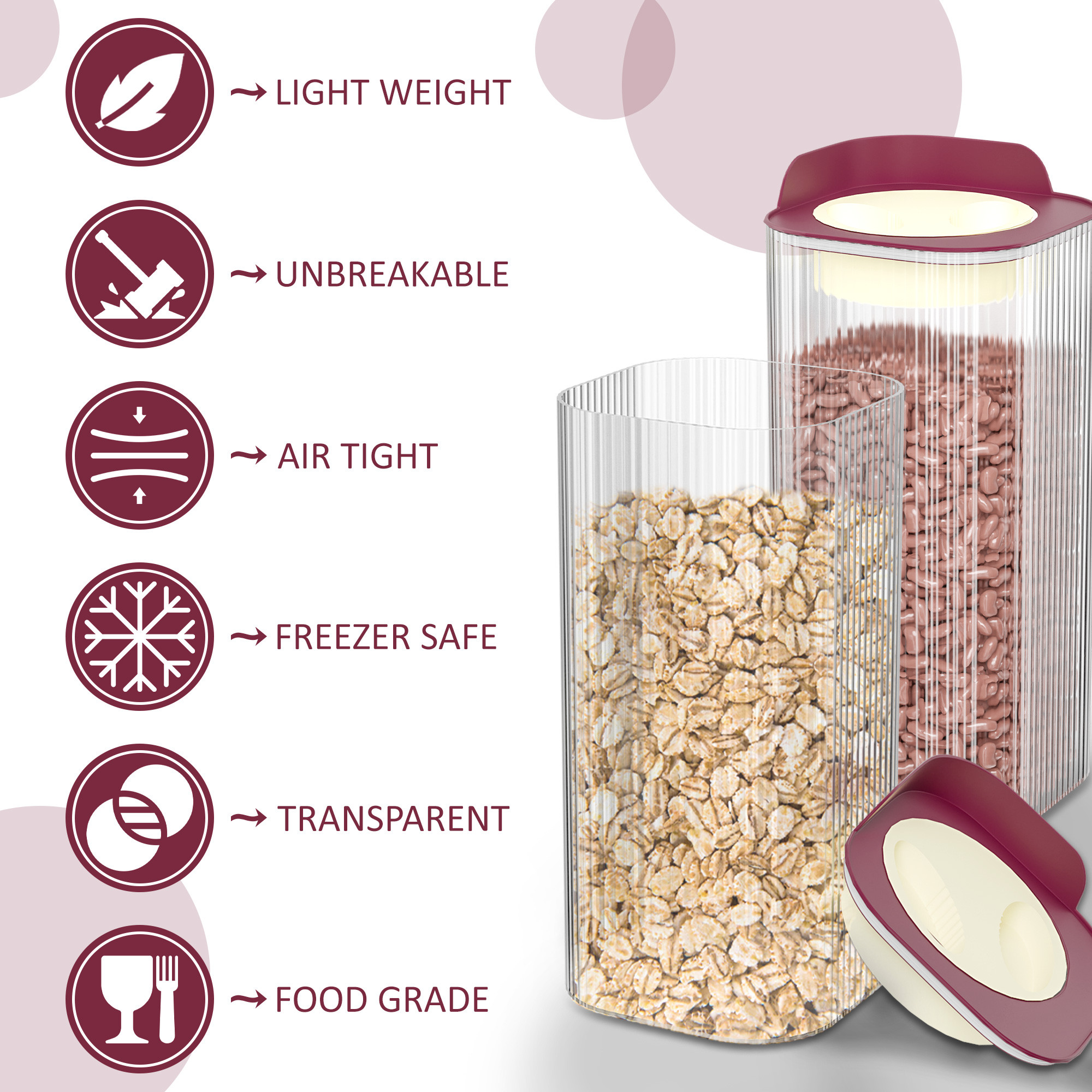 Kuber Industries BPA Free 1400 ML Plastic Airtight Jar Containers for Kitchen Storage Set of 3  Cereals Pulses Dry Fruits and Snacks Box Container  Kitchen Accessories Items for Home  Brown