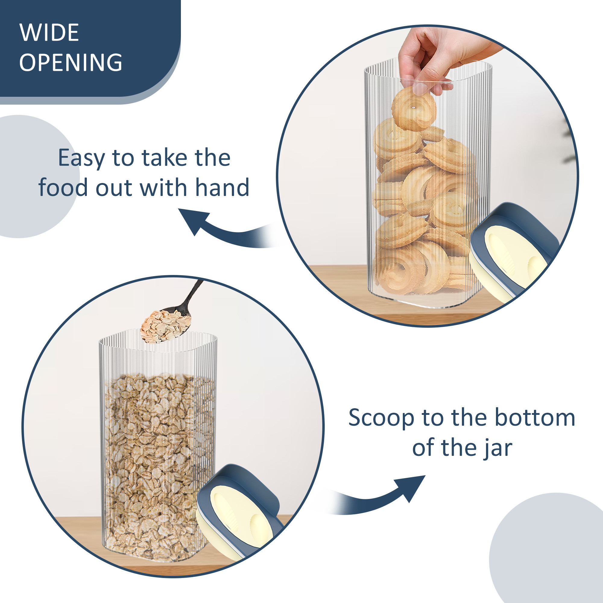 Kuber Industries BPA Free 1400 ML Plastic Airtight Jar Containers for Kitchen Storage Set of 3  Cereals Pulses Dry Fruits and Snacks Box Container  Kitchen Accessories Items for Home  Blue