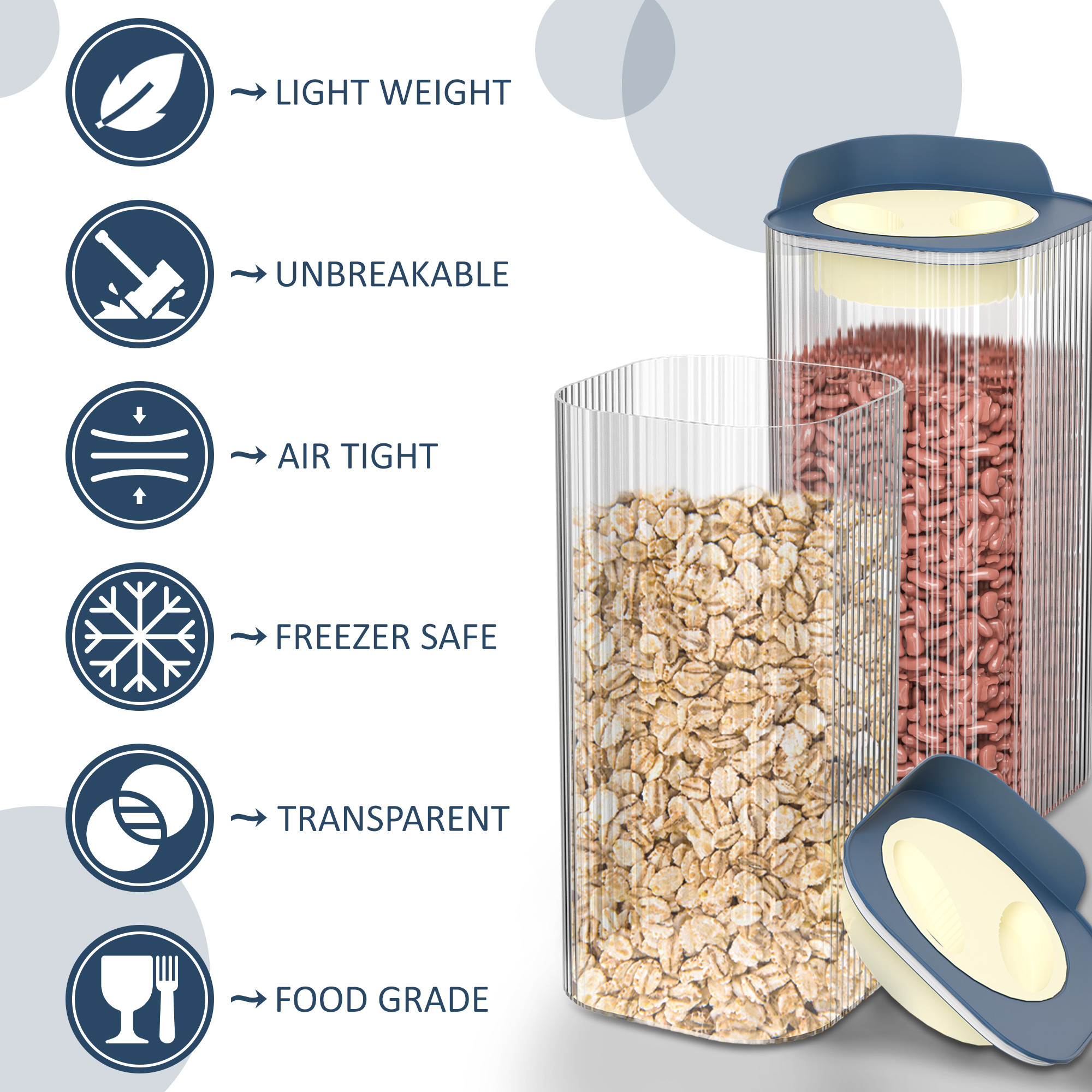 Kuber Industries BPA Free 1400 ML Plastic Airtight Jar Containers for Kitchen Storage Set of 3  Cereals Pulses Dry Fruits and Snacks Box Container  Kitchen Accessories Items for Home  Blue