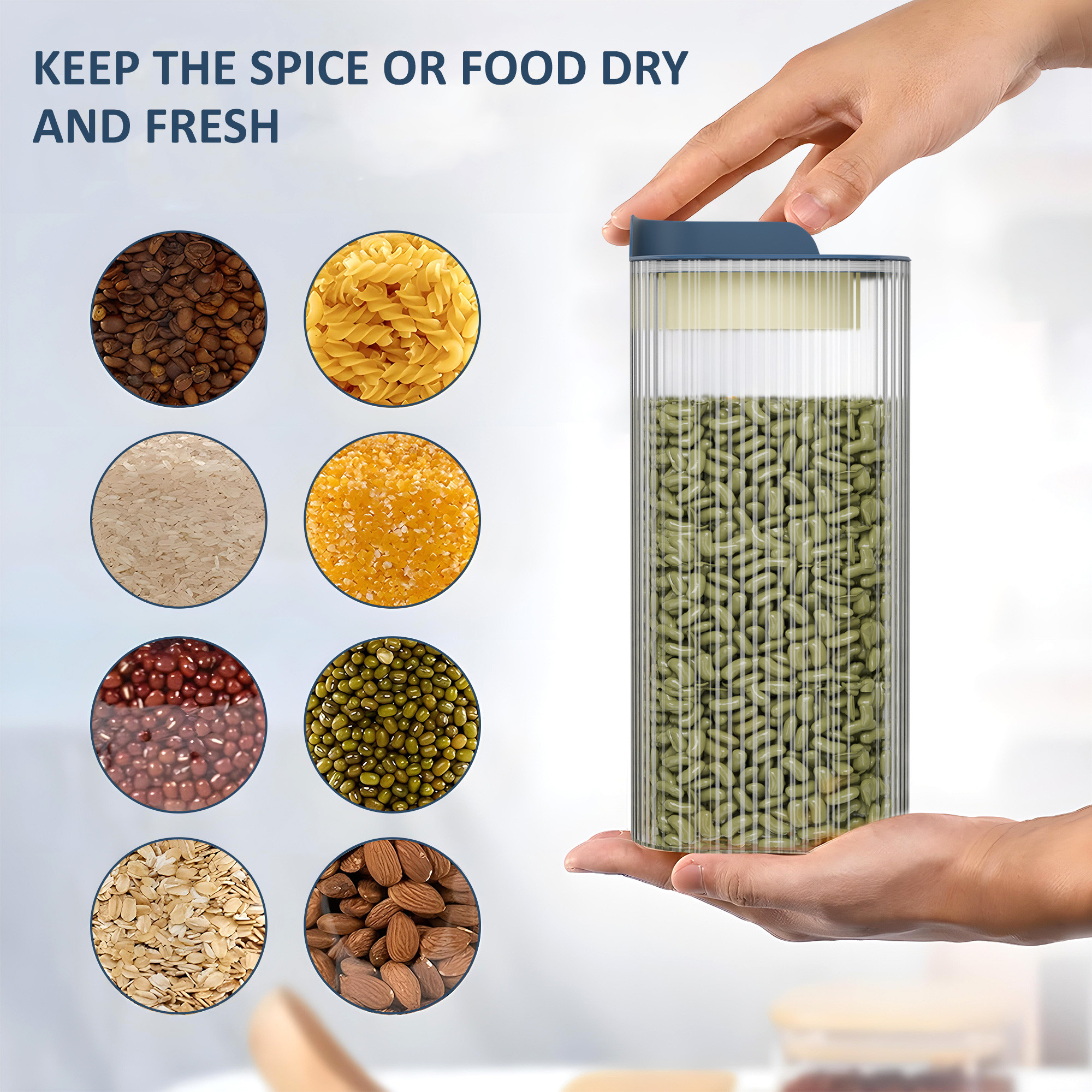Kuber Industries BPA Free 1400 ML Plastic Airtight Jar Containers for Kitchen Storage Set of 3  Cereals Pulses Dry Fruits and Snacks Box Container  Kitchen Accessories Items for Home  Blue