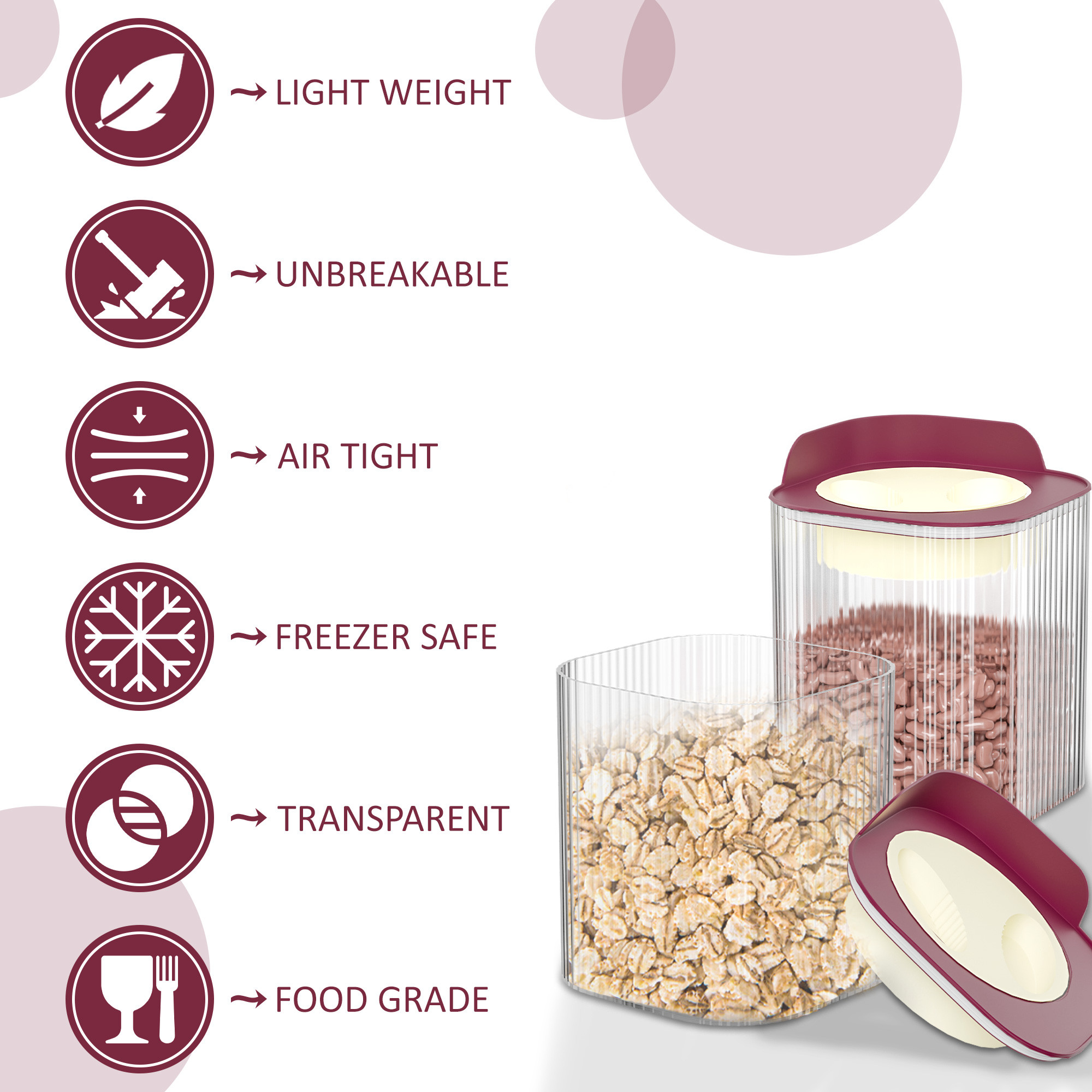 Kuber Industries BPA Free 800 ML Plastic Airtight Jar Containers for Kitchen Storage Set of 3  Cereals Pulses Dry Fruits and Snacks Box Container  Kitchen Accessories Items for Home  Brown