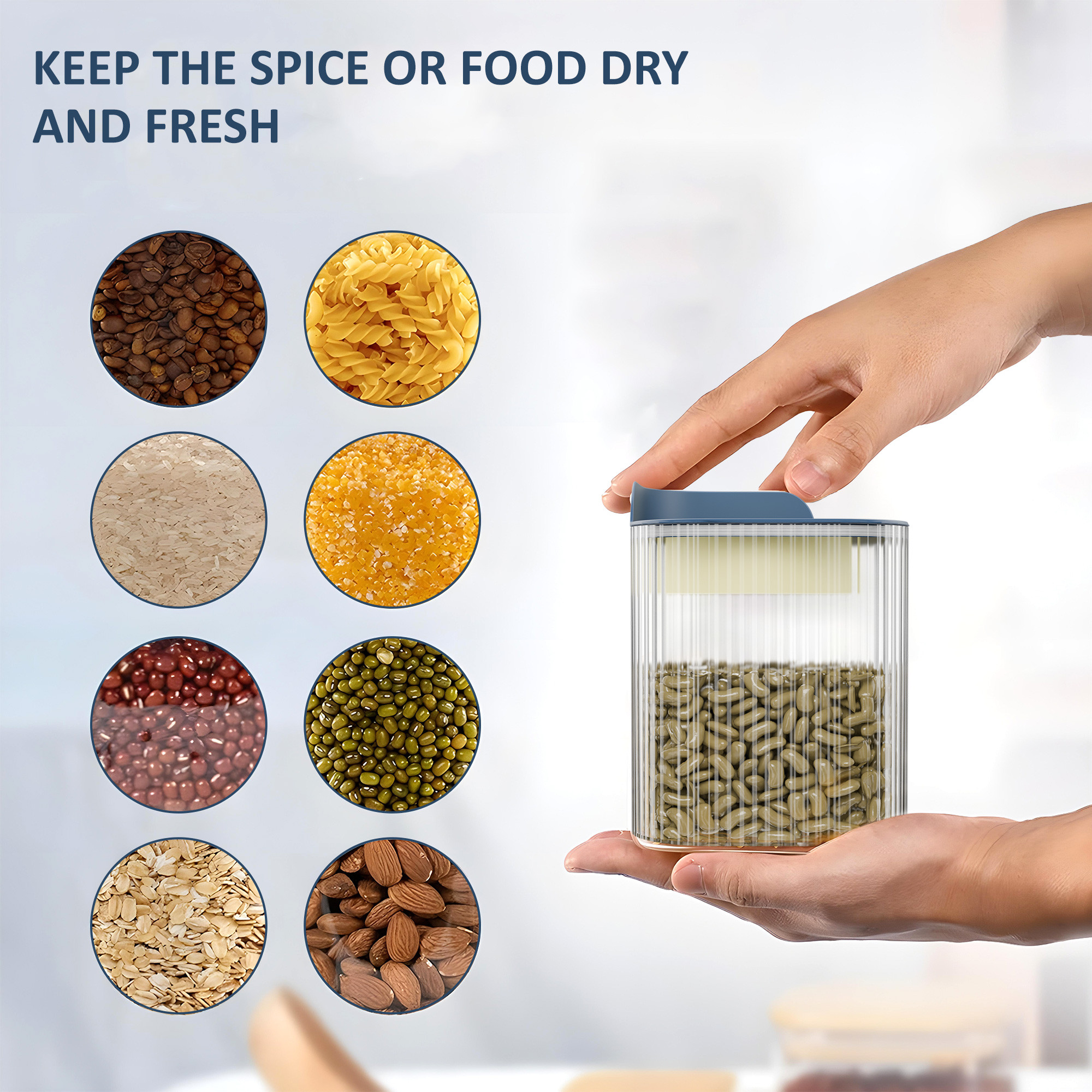 Kuber Industries BPA Free 800 ML Plastic Airtight Jar Containers for Kitchen Storage Set of 3  Cereals Pulses Dry Fruits and Snacks Box Container  Kitchen Accessories Items for Home  Blue